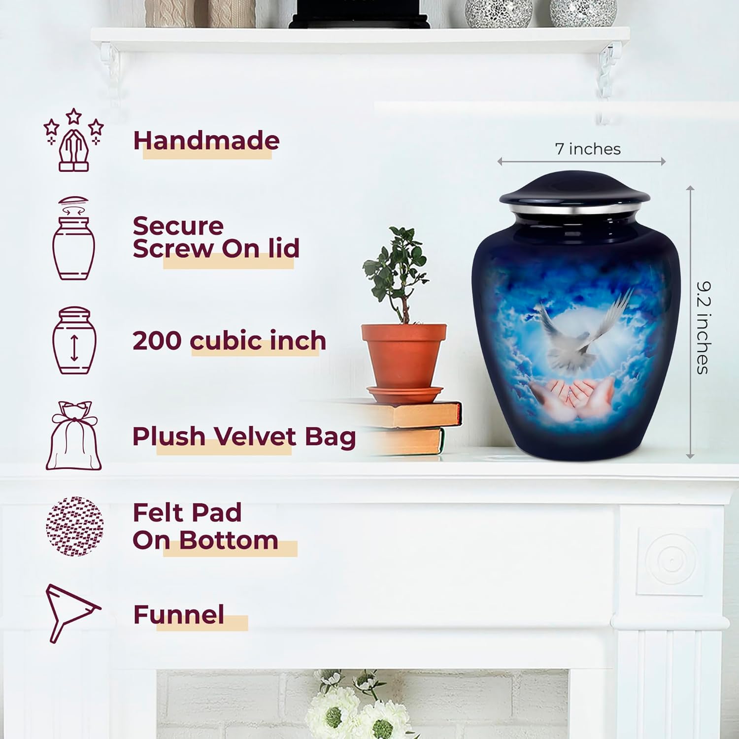 Trupoint Memorials Large Blue Dove Cremation Urn