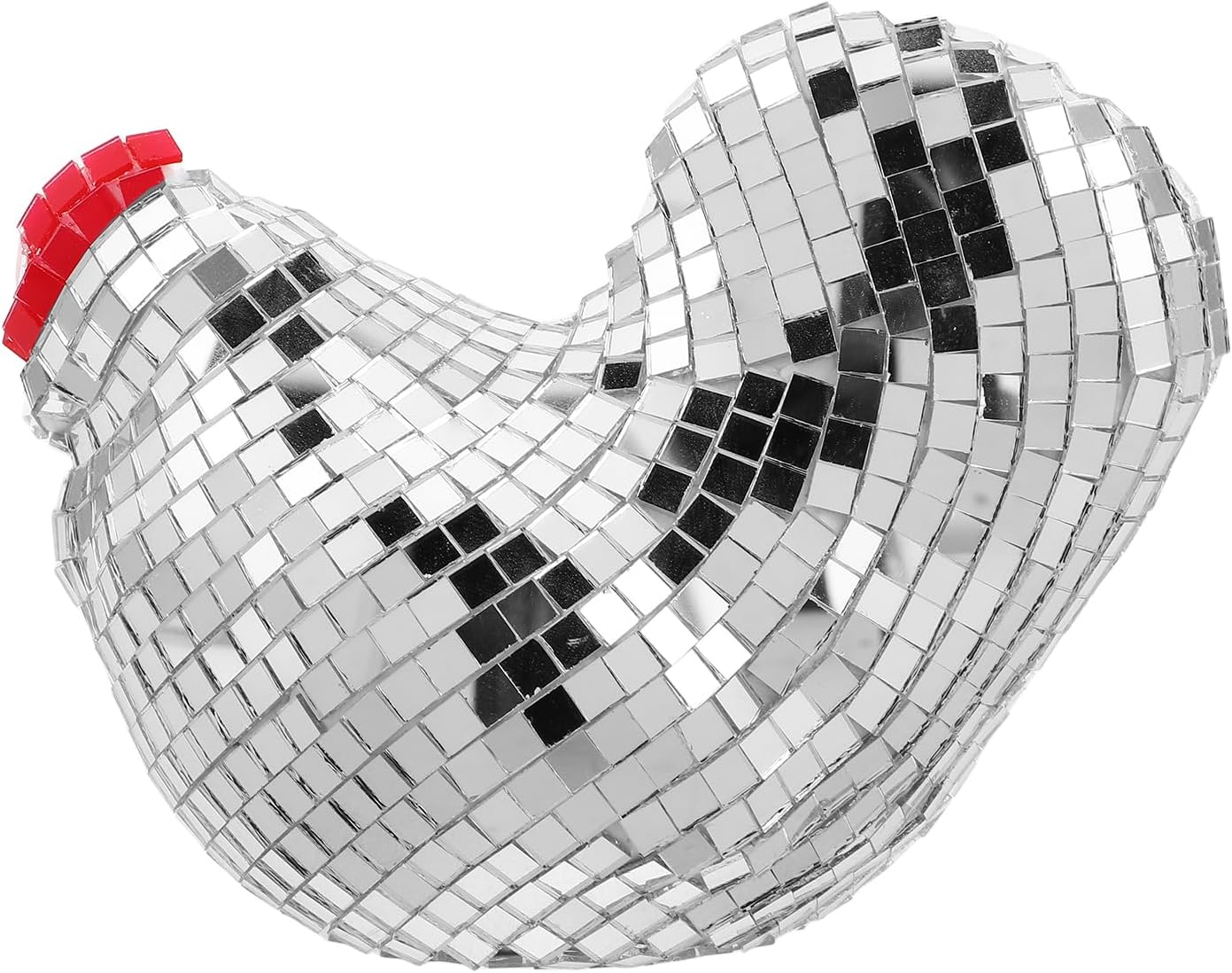 LUOZZY Mirror Ball Chicken Figurine Silver