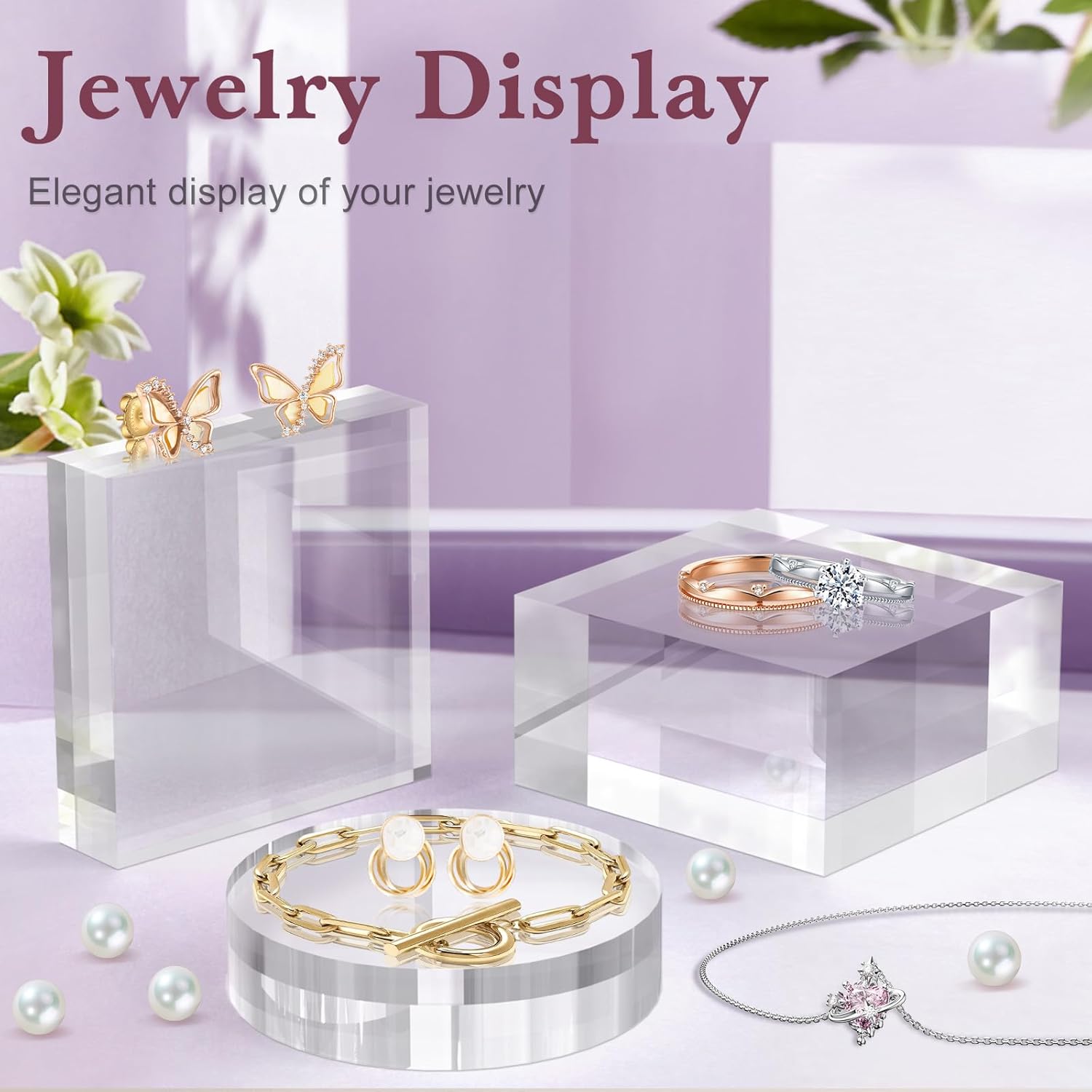 4 Piece Acrylic Display Stand Clear Round Cube Riser