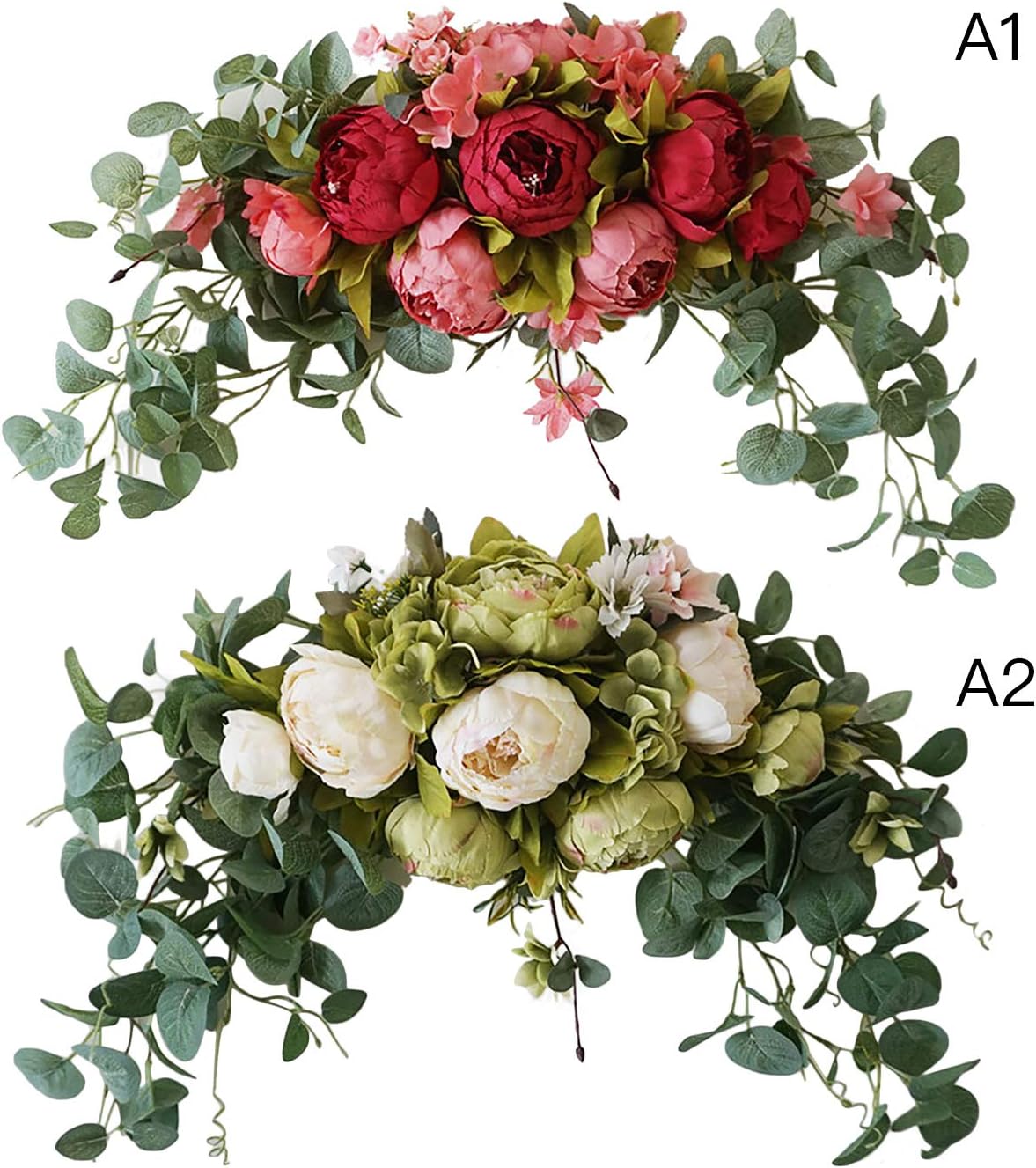 30 Inch Artificial Flower Swag Red Peony Arch Wreath