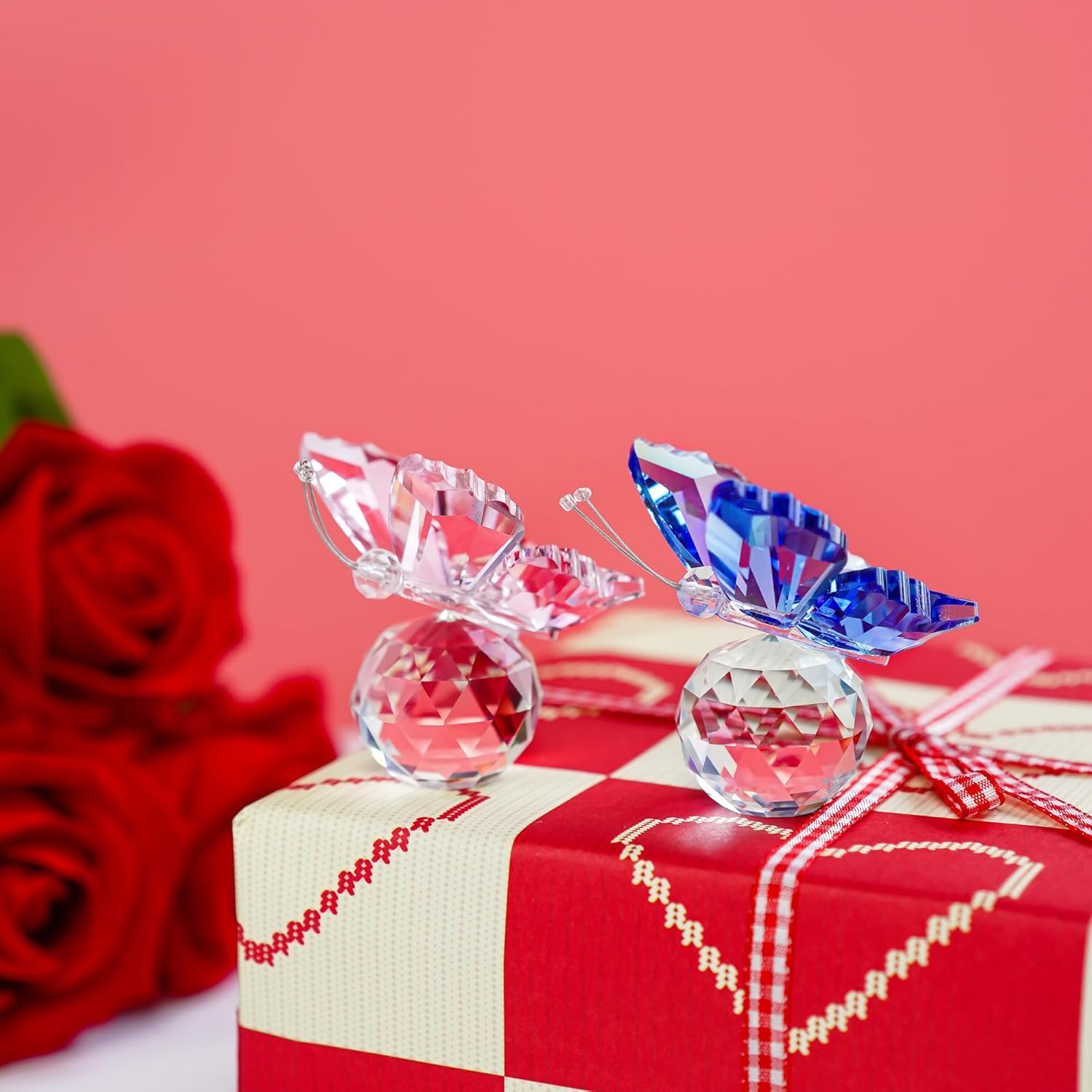 HD Crystal Butterfly Figurine Ornament with Ball Base 2pcs