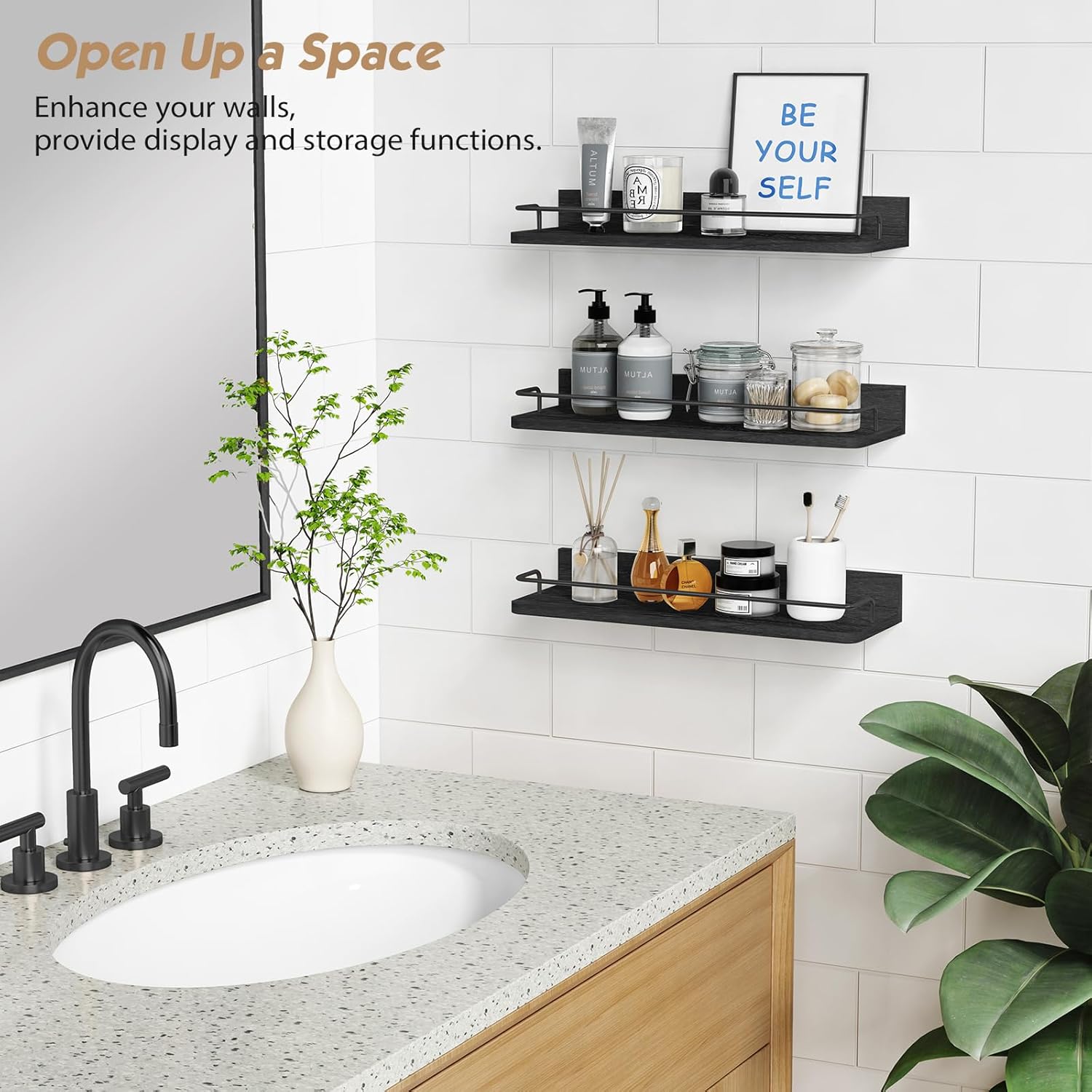 Forbena Black Floating Shelves Set of 3 for Wall