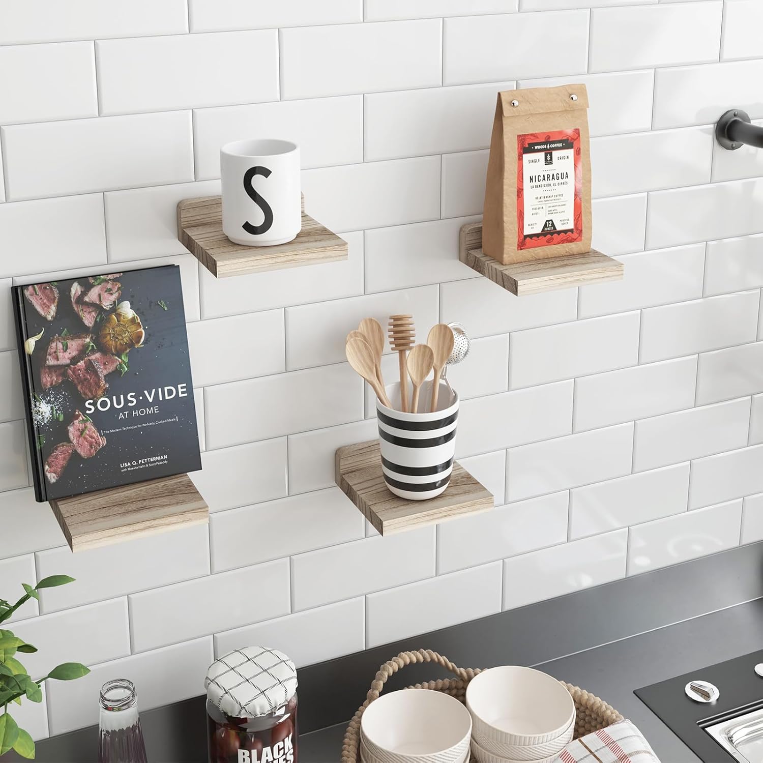 Fixwal Floating Shelves Set of 4 Carbonized Black