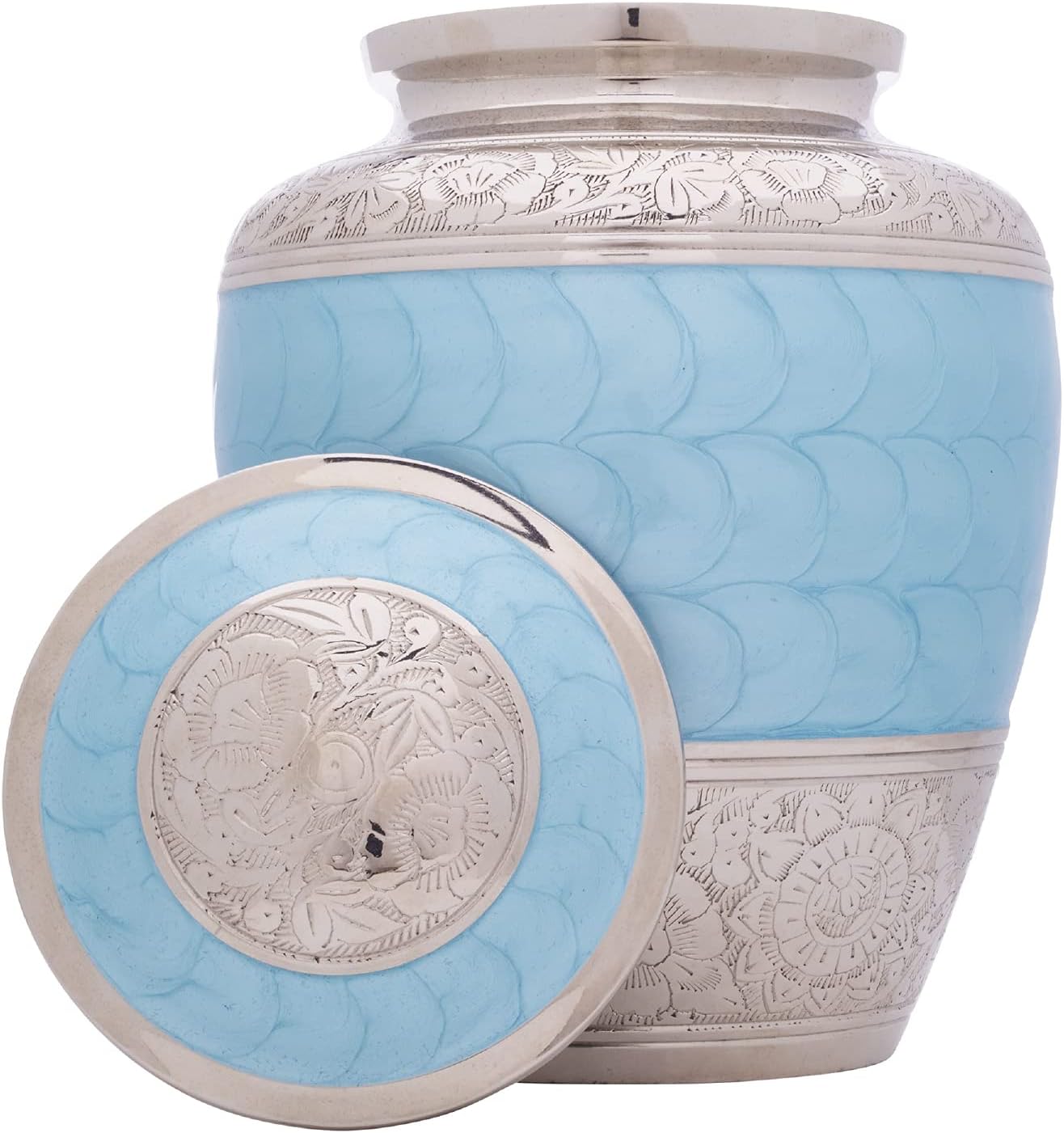Light Blue Urns for Human Ashes - Handcrafted with Cremation Necklace