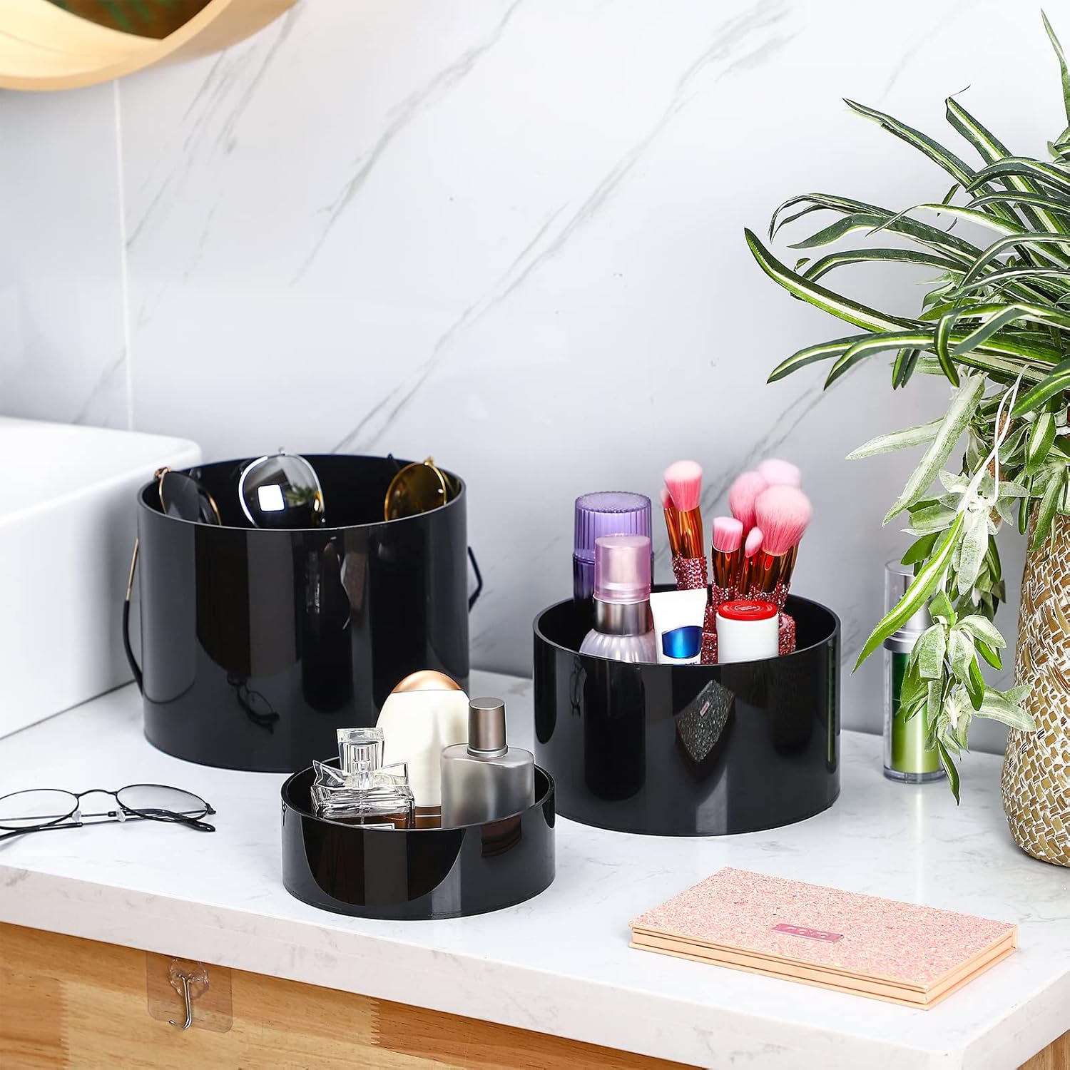 Weysat 3 Pcs Acrylic Risers for Display Black Cylinder Nesting