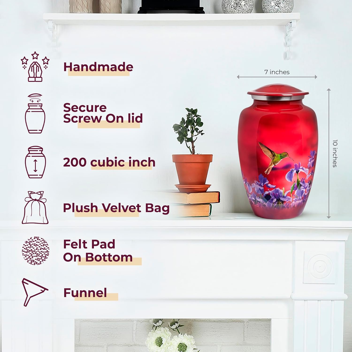 Trupoint Memorials Large Red Hummingbird Cremation Urn