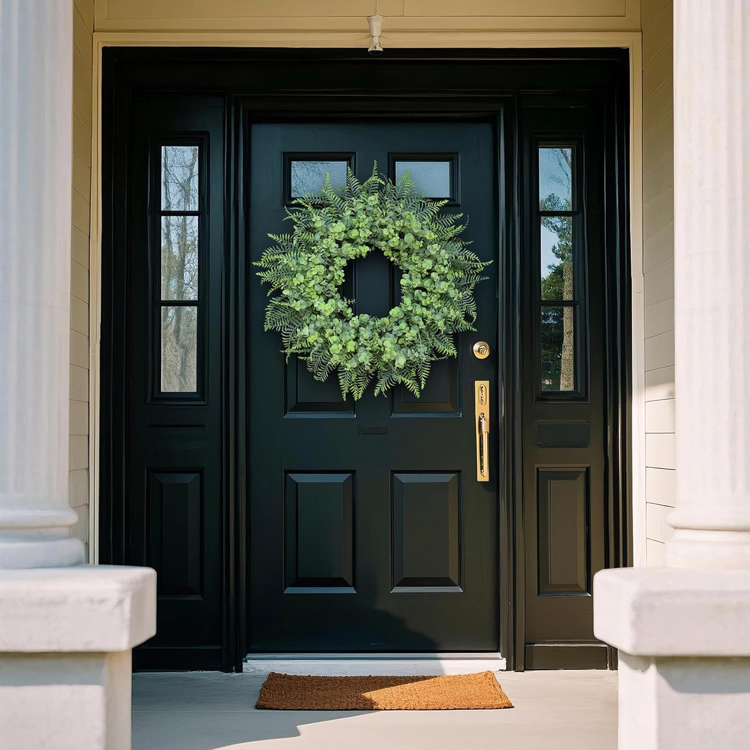 26 Inch Eucalyptus and Boston Fern Wreath for Front Door