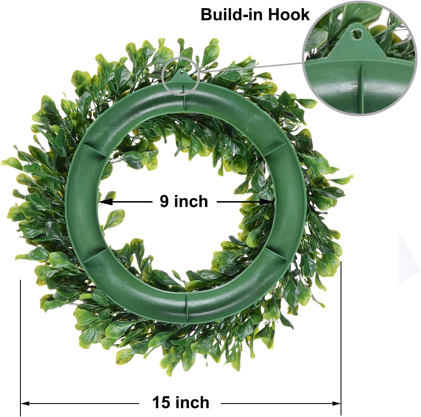 Lvydec Artificial Green Leaves Wreath 15 Inch