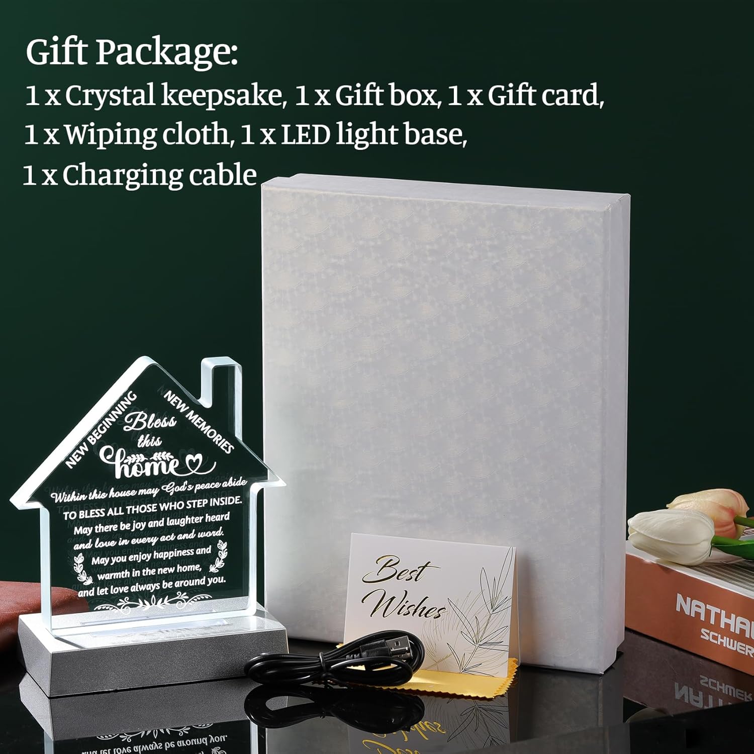 Movdyka Housewarming Crystal Keepsake with LED Light