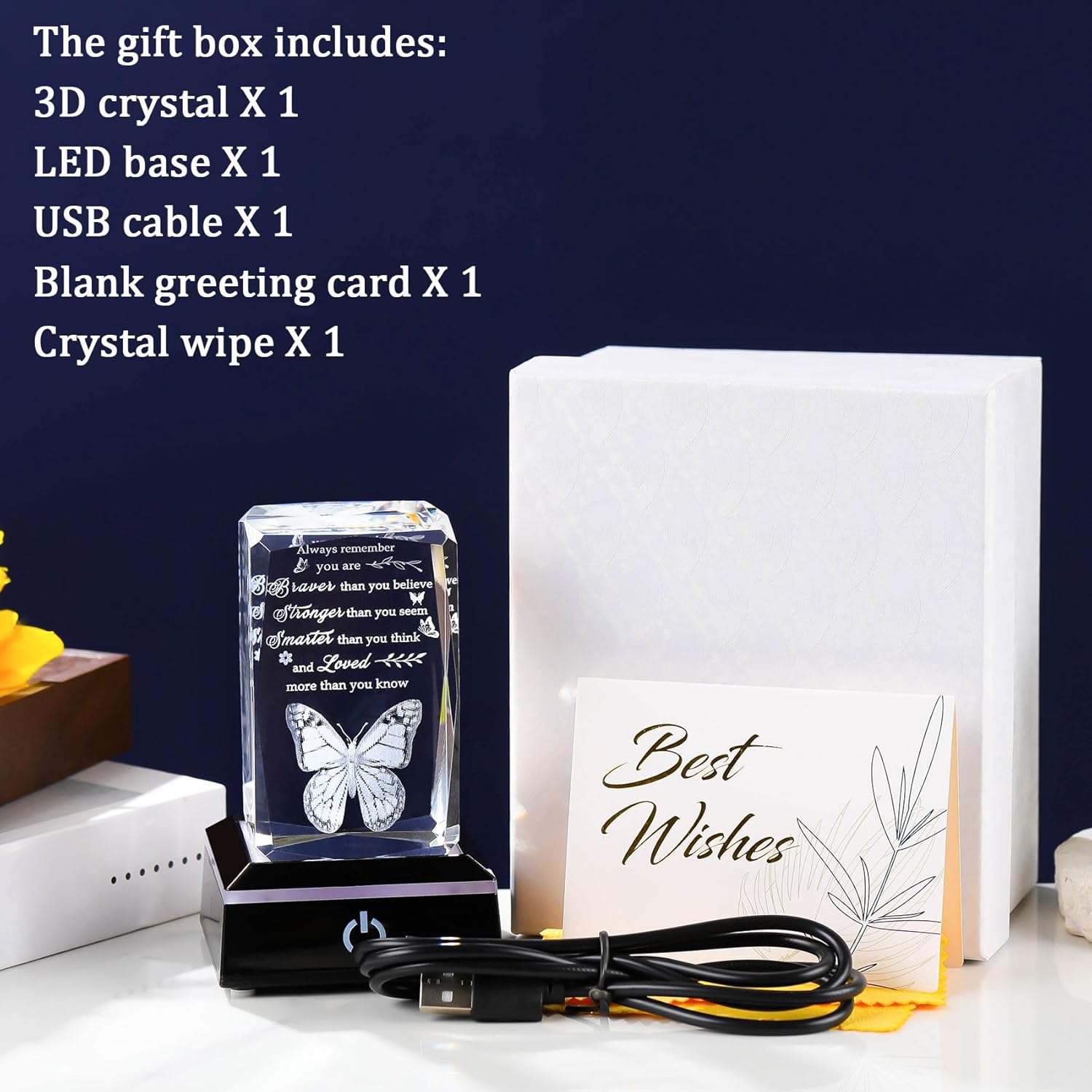 Movdyka 3D Crystal Butterfly Inspirational Gift with LED Base