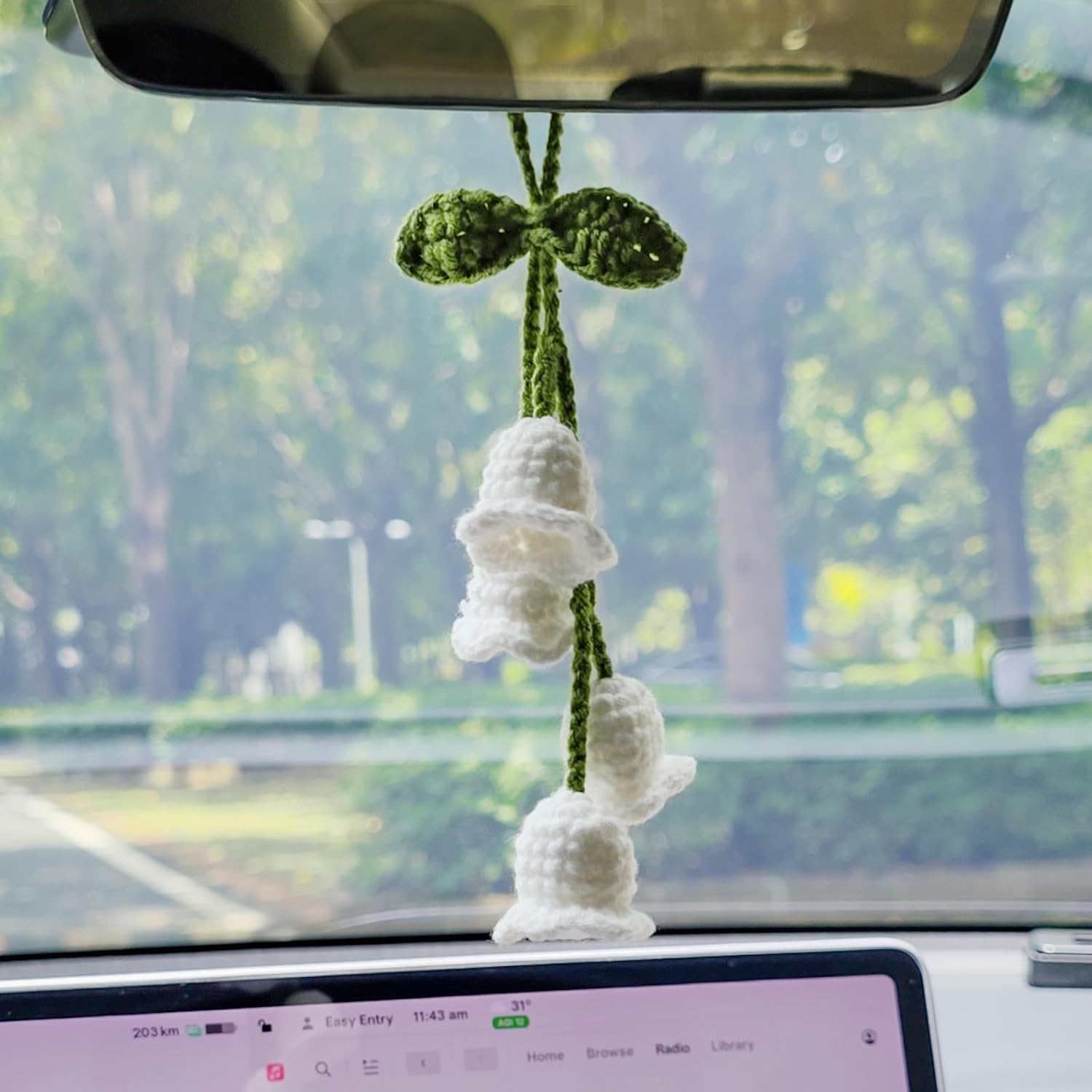 Handmade Crochet Lily of the Valley Rear View Mirror Hanging Ornament