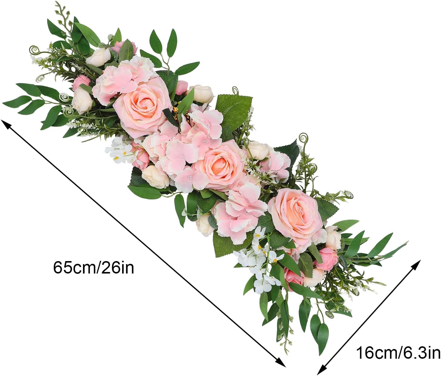256in Pink Peony Rose Arch Floral Swag with Green Leaves