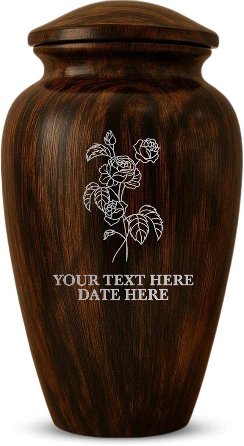 Custom Cremation Urn with Painted Wood Finish and Floral Design