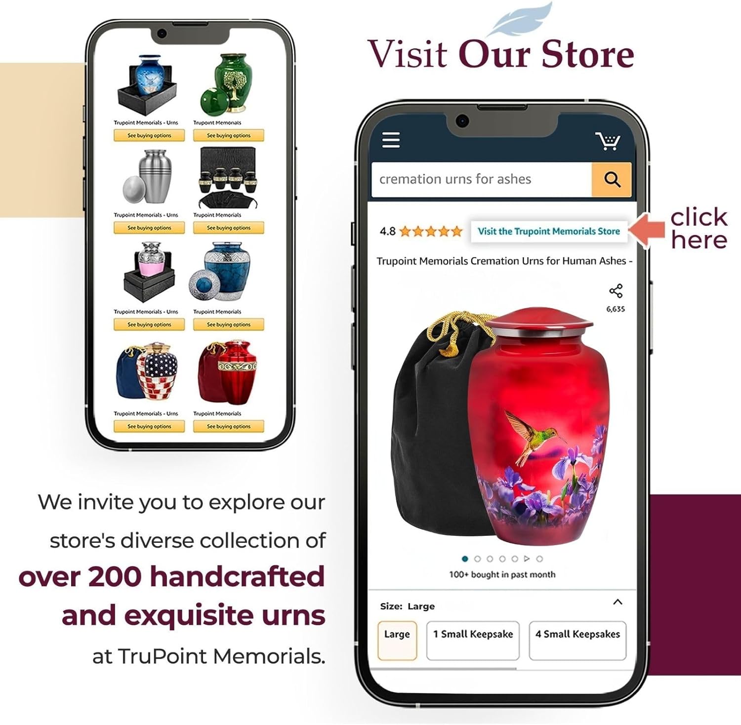 Trupoint Memorials Large Red Hummingbird Cremation Urn