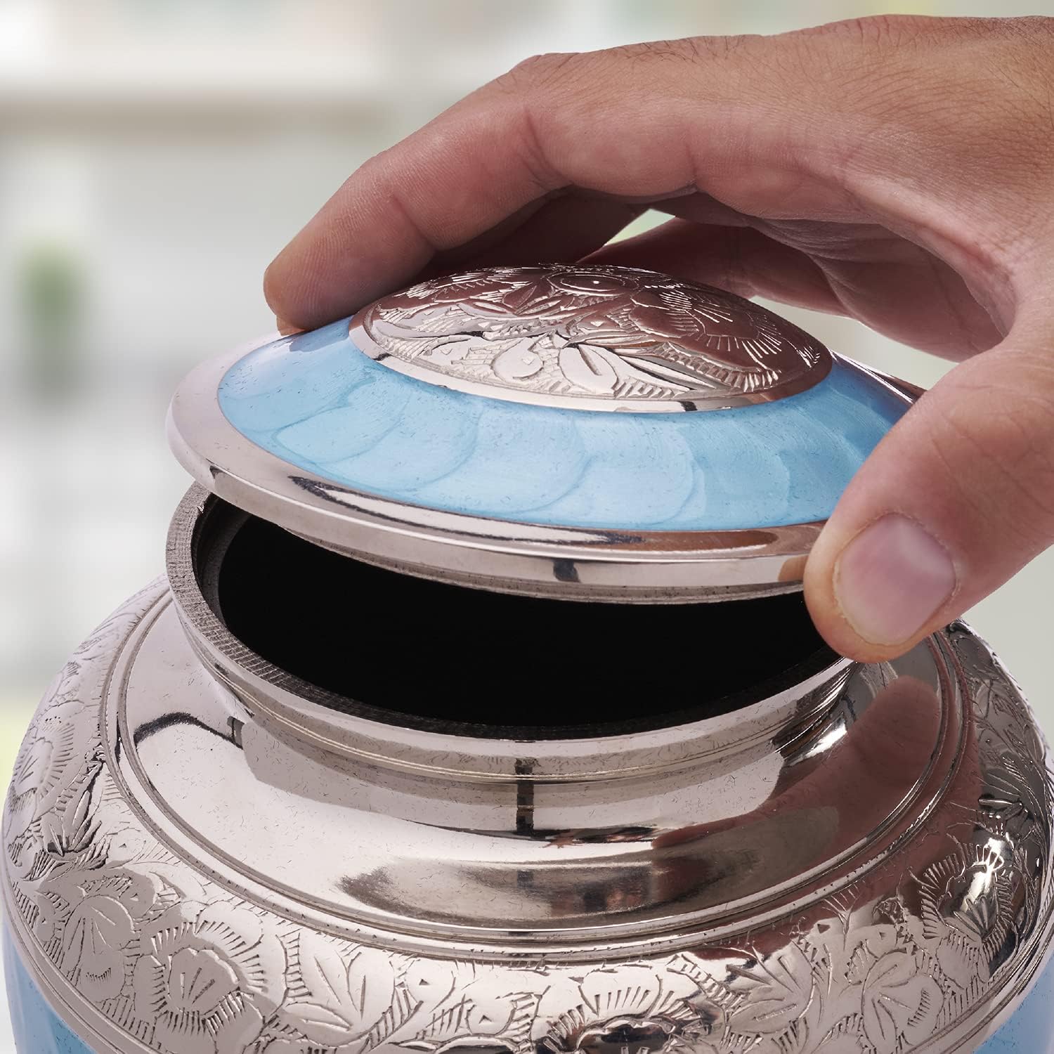 Light Blue Urns for Human Ashes - Handcrafted with Cremation Necklace
