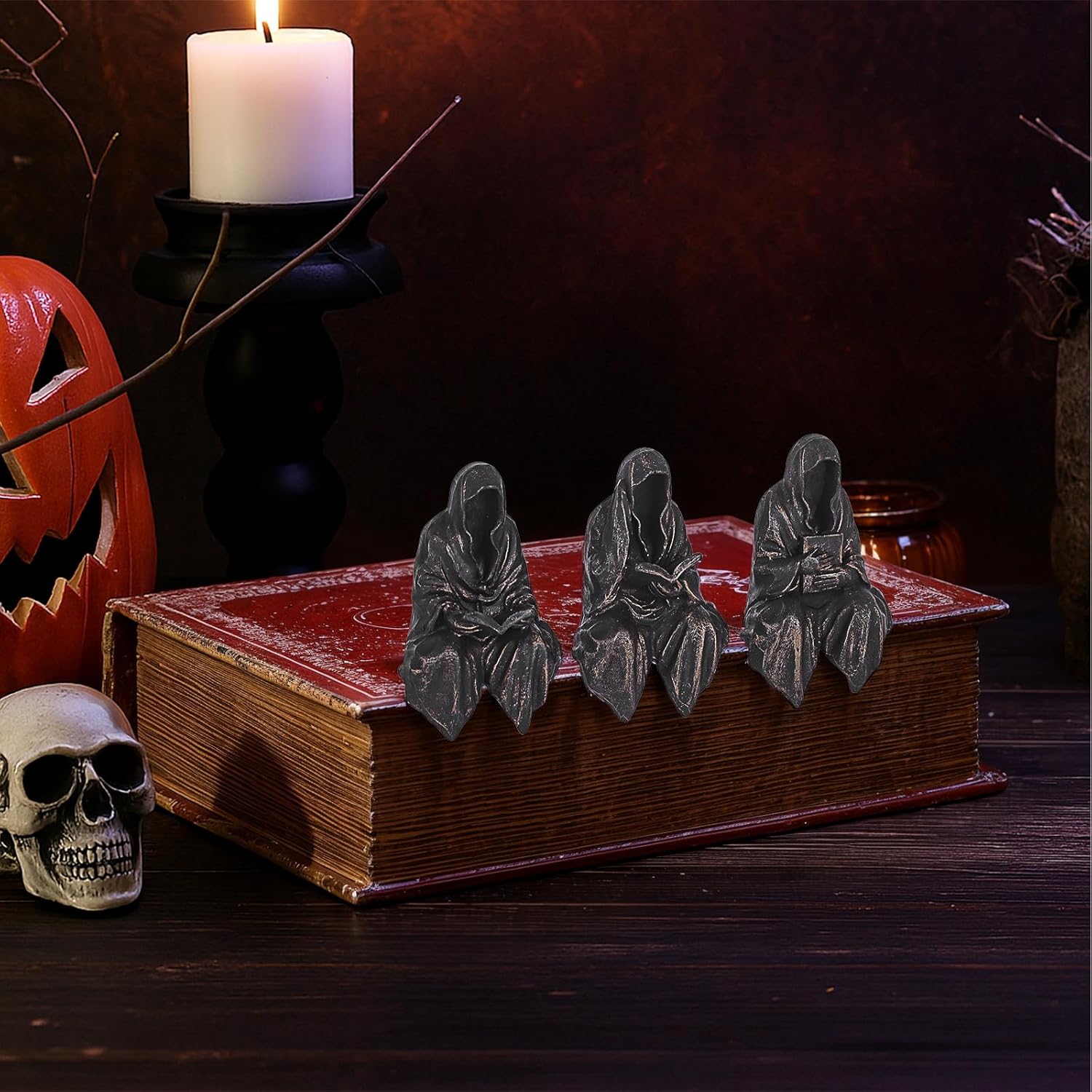 Gothic Reading Figurines Set of 3 for Bookshelf Decor