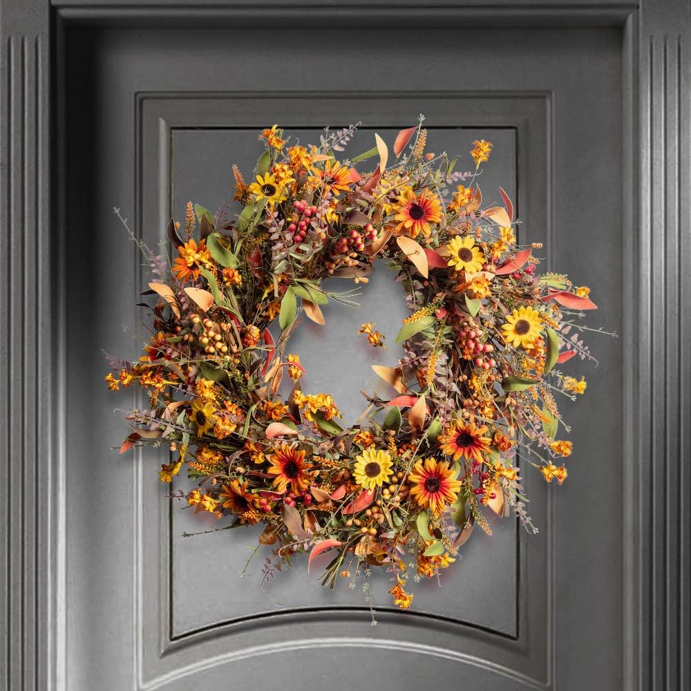 24 Inch Artificial Fall Wreath for Front Door