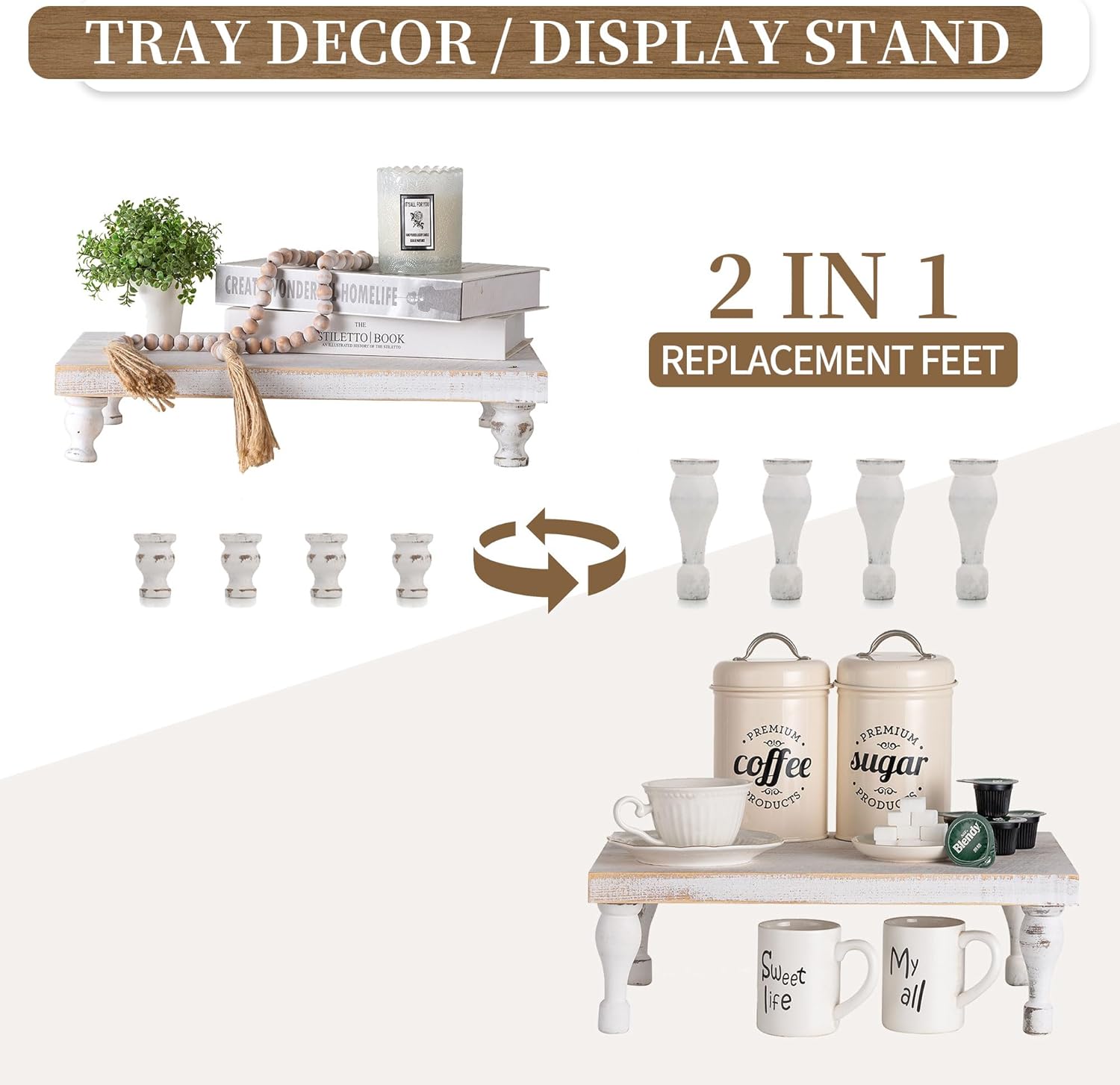 Hanobe Wooden Riser Decorative Tray with Farmhouse Style