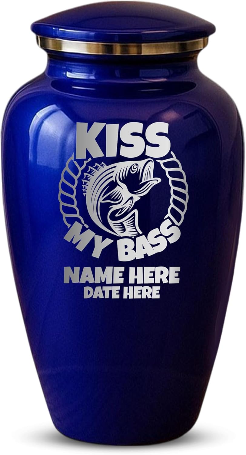 Custom Cremation Urn with Funny Fishing Design Purple