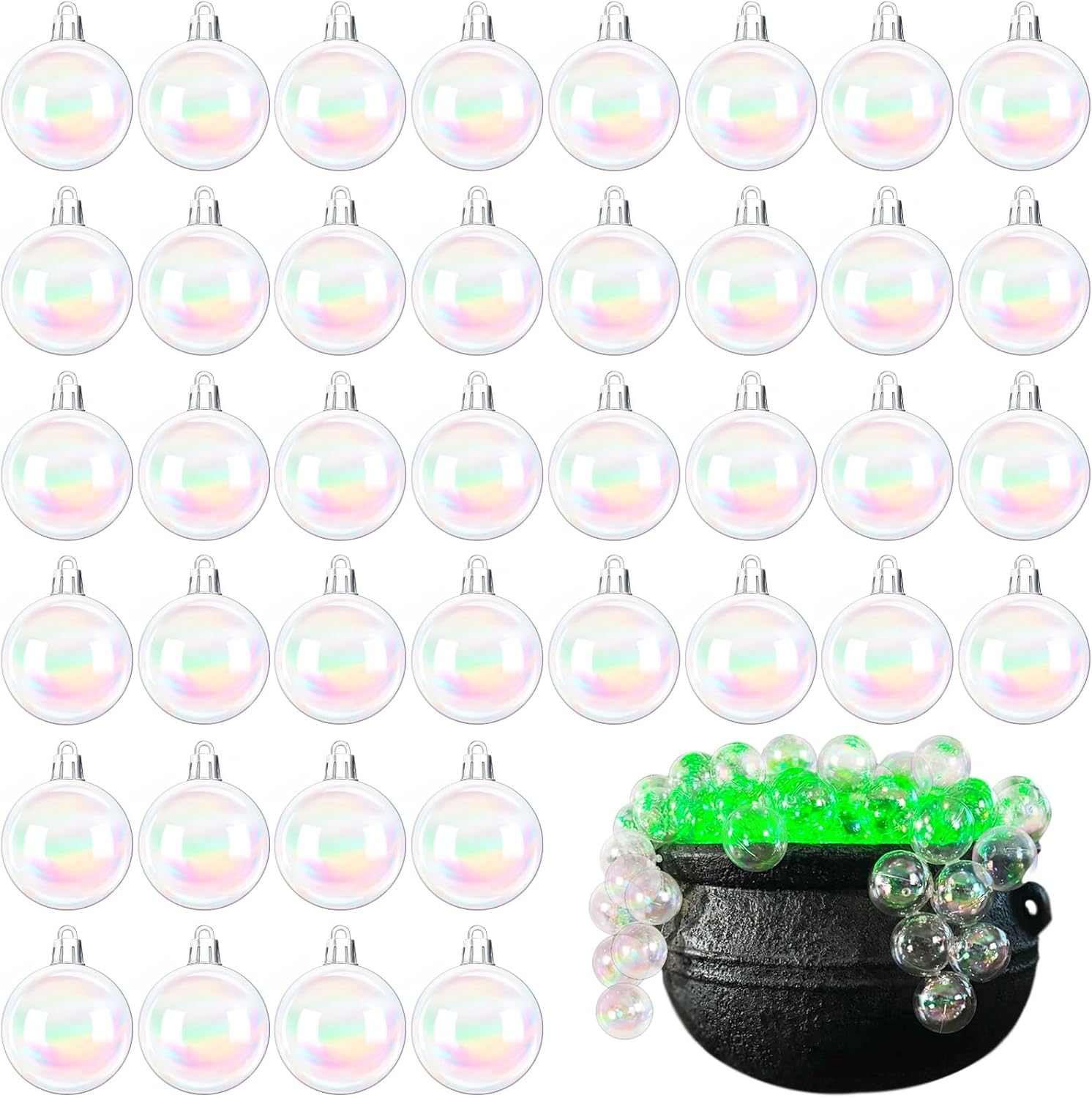 60 PCS Iridescent Clear Christmas Balls with Silver Wire