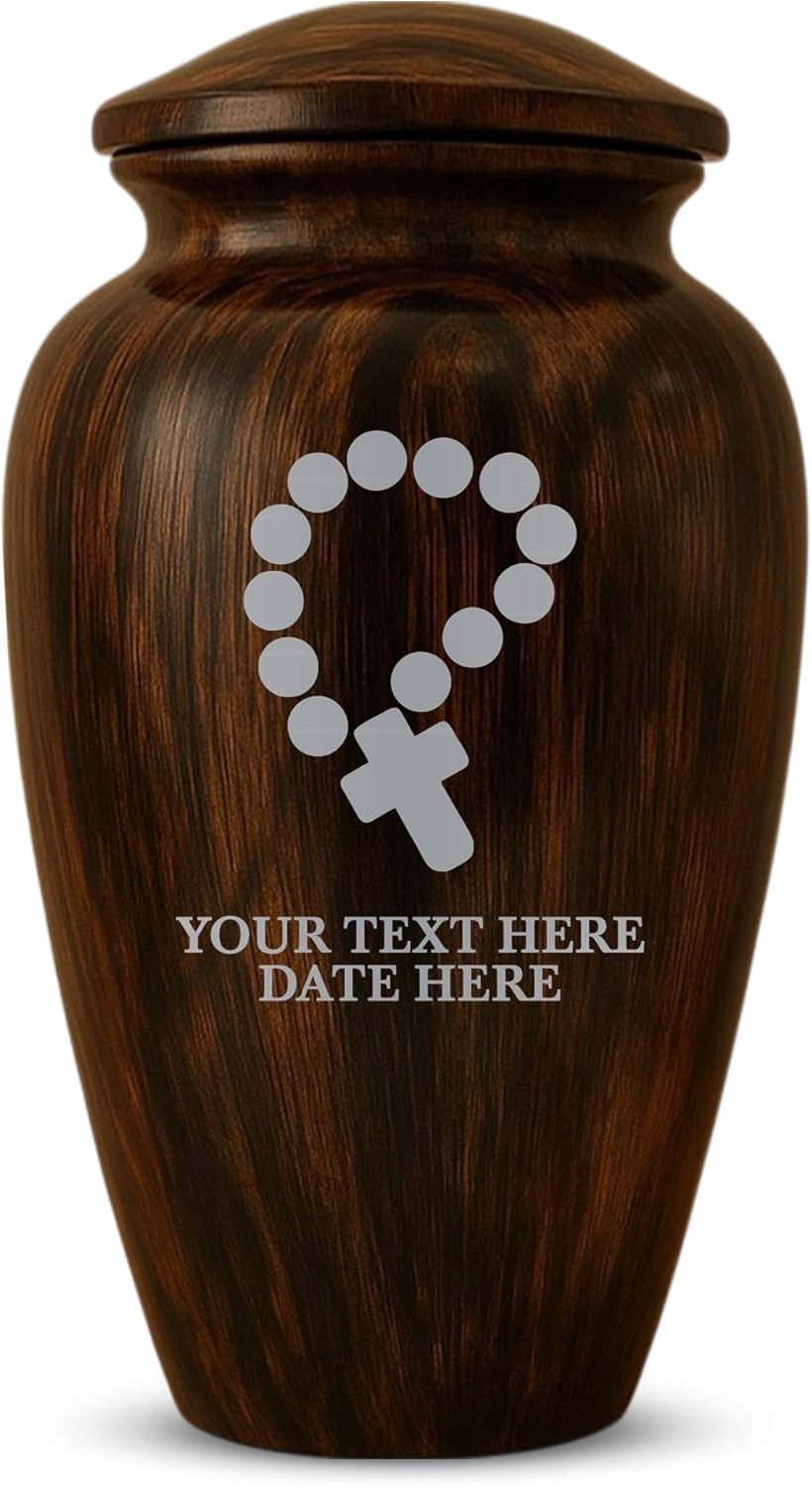 Custom Cremation Urn with Painted Wood Finish and Rosary Design