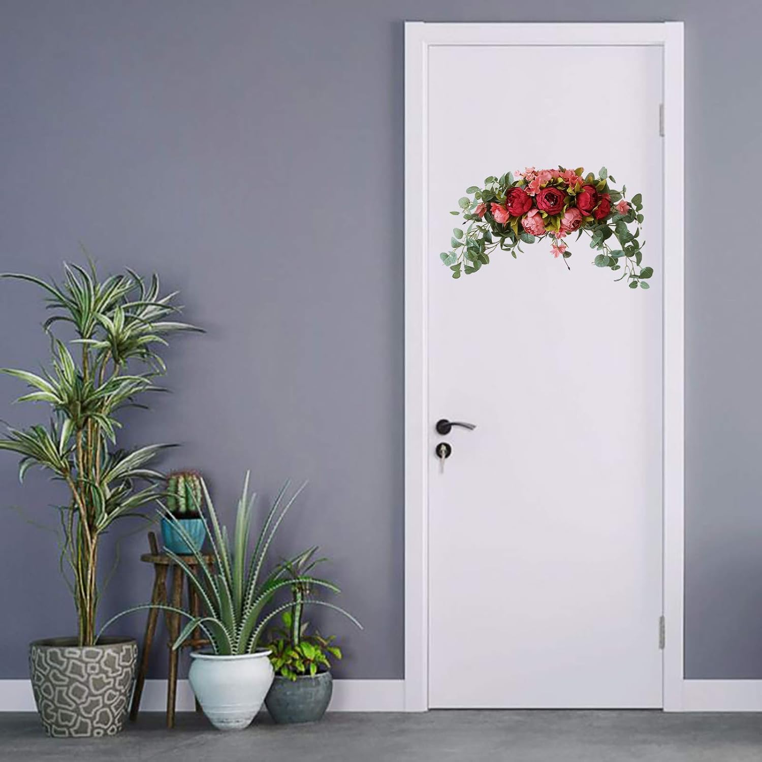 30 Inch Artificial Flower Swag Red Peony Arch Wreath