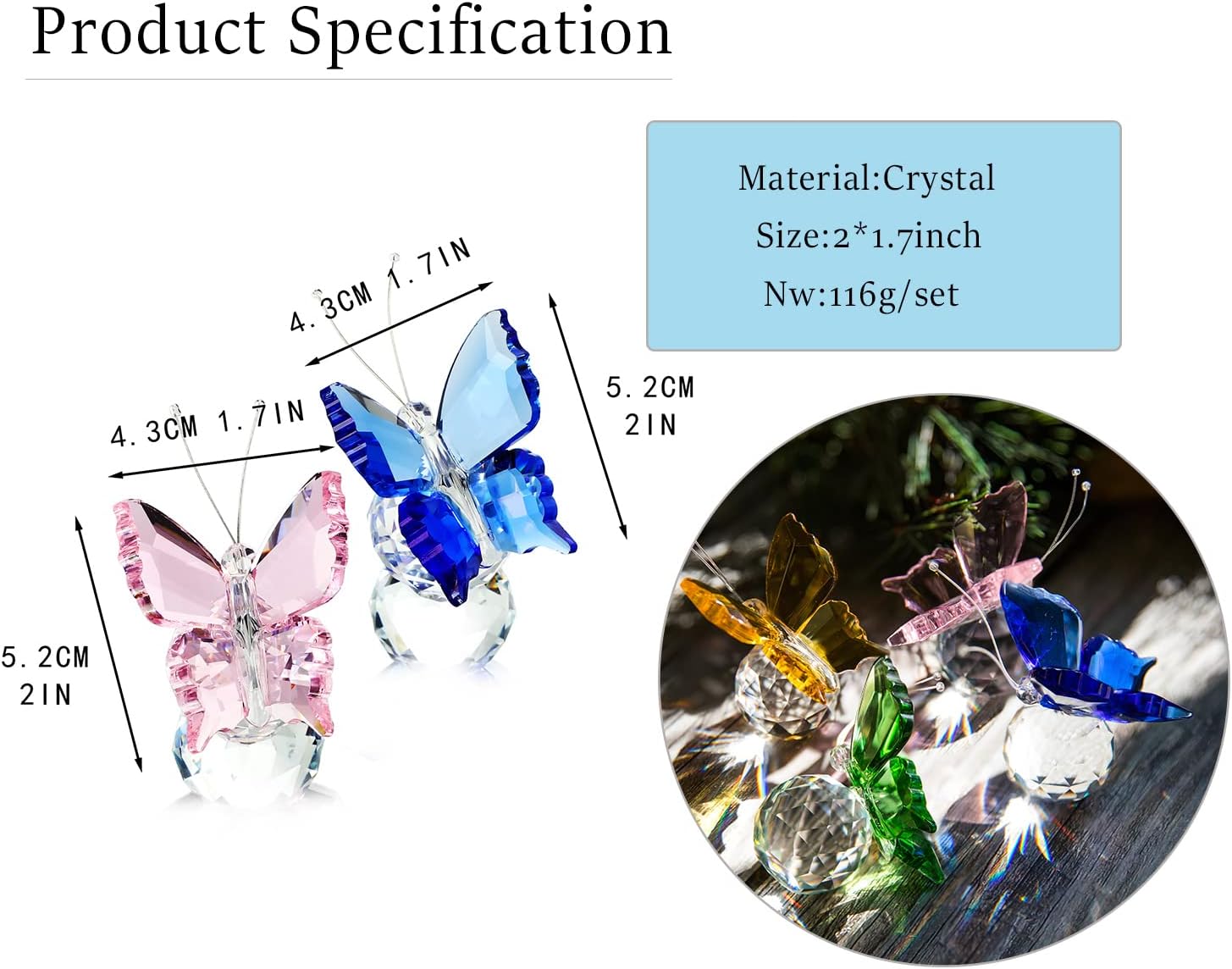 HD Crystal Butterfly Figurine Ornament with Ball Base 2pcs