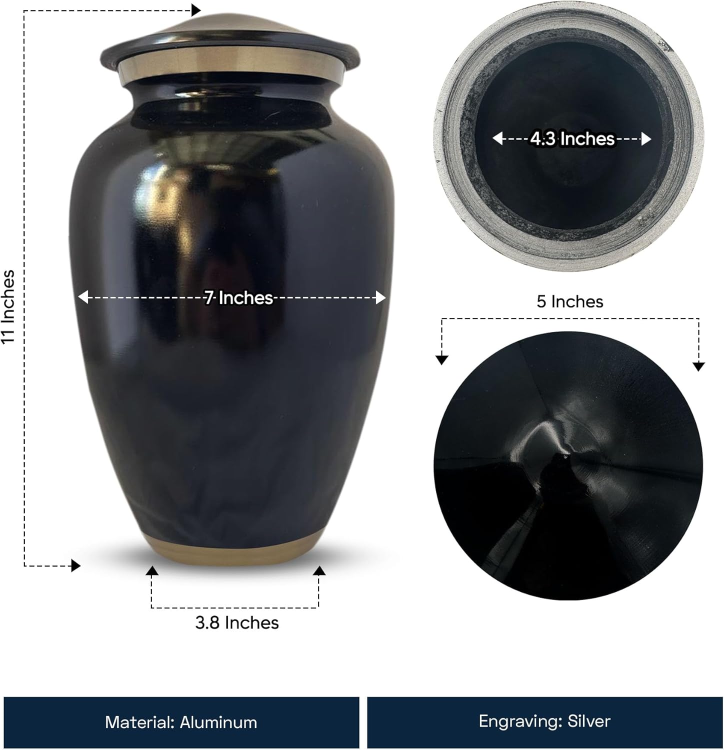 Custom Large Adult Cremation Urn with Gold Rim and Personalized Frame