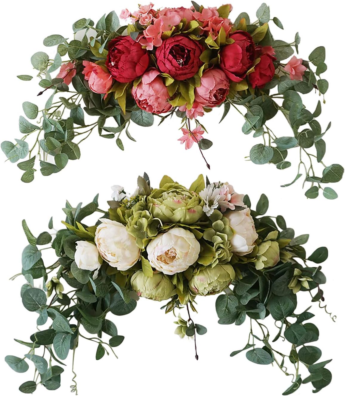 30 Inch Artificial Flower Swag Red Peony Arch Wreath