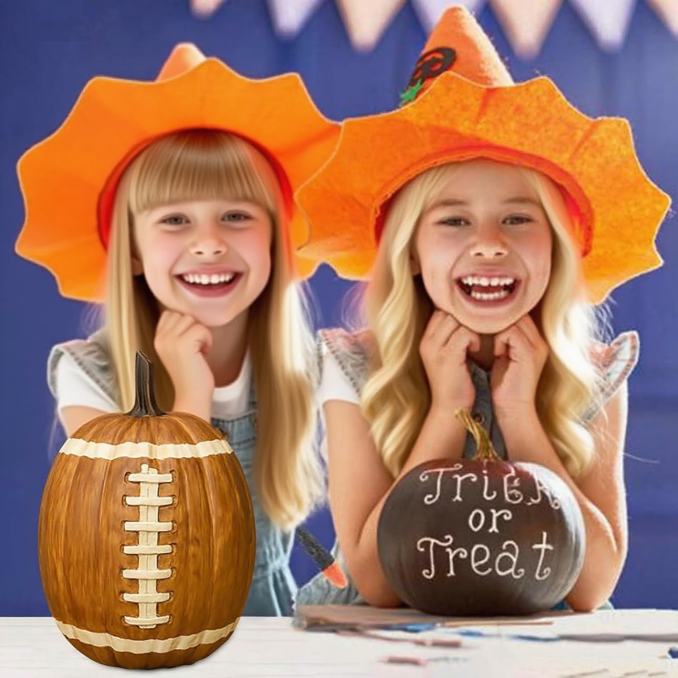 Football Pumpkin Ceramic Decor 2pcs