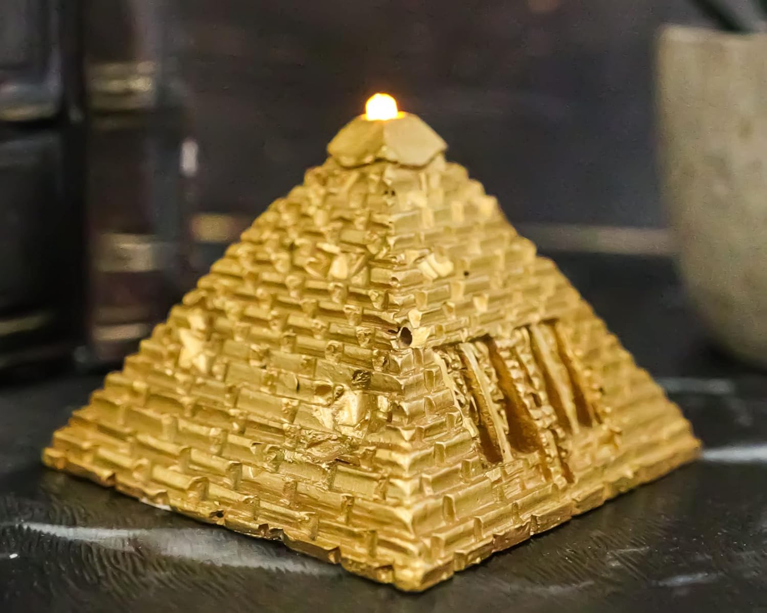Ebros Gift Golden Pyramid LED Desk Ornament Figurine 325 Wide