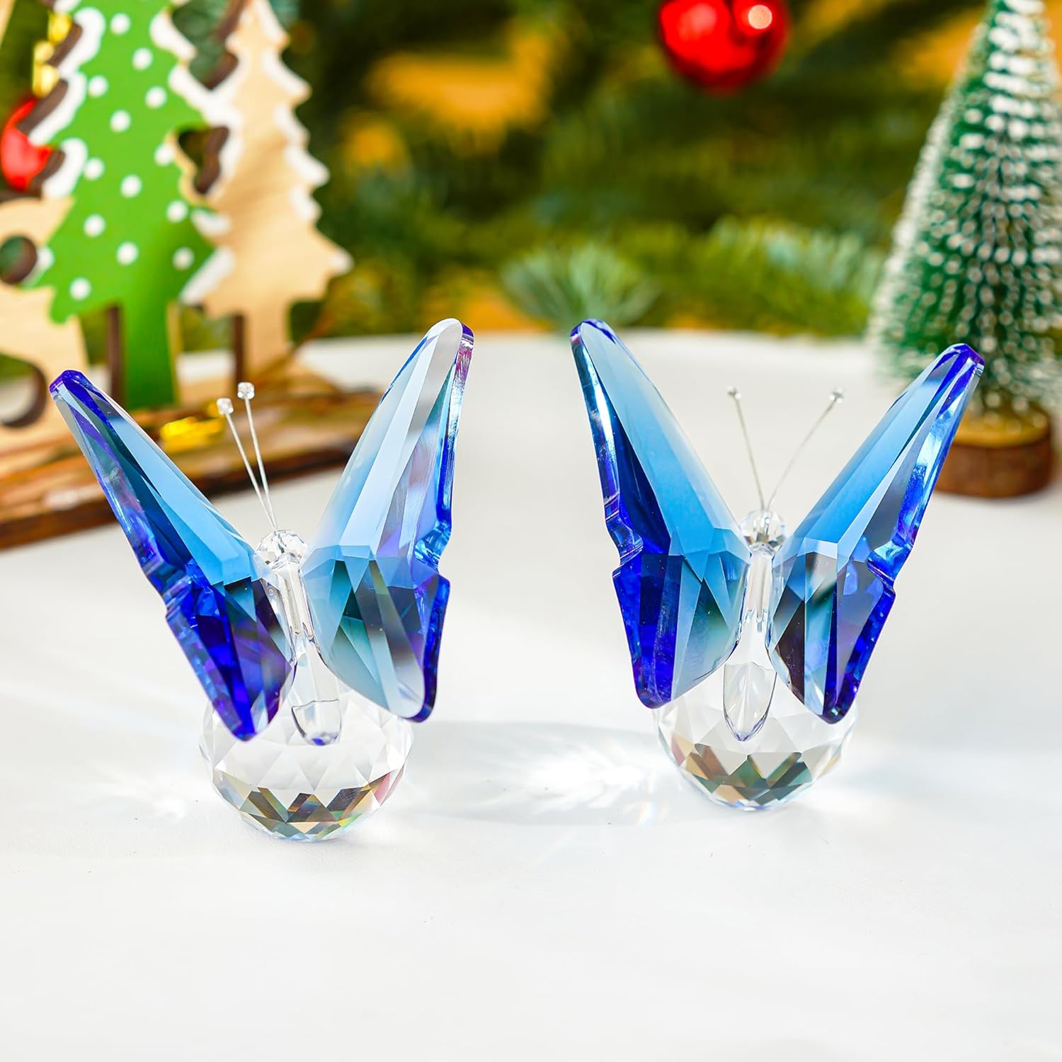 HD Pink and Blue Crystal Butterfly Figurine with Crystal Ball Base