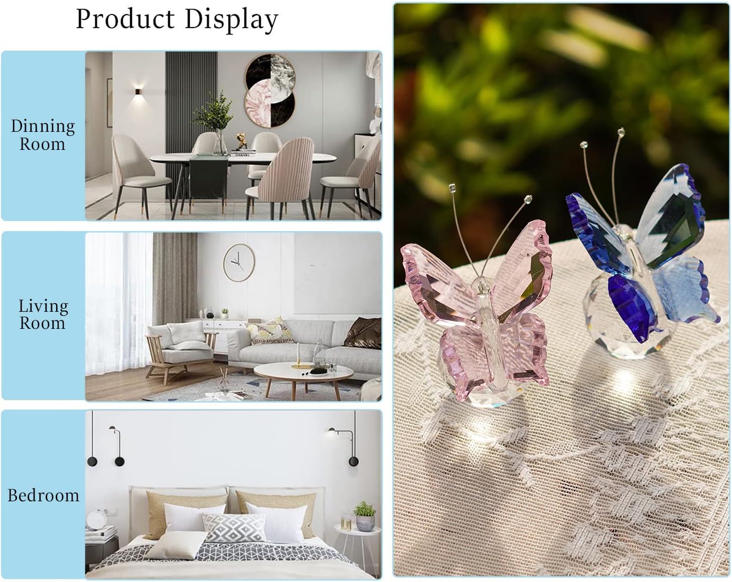 HD Crystal Butterfly Figurine Ornament with Ball Base 2pcs