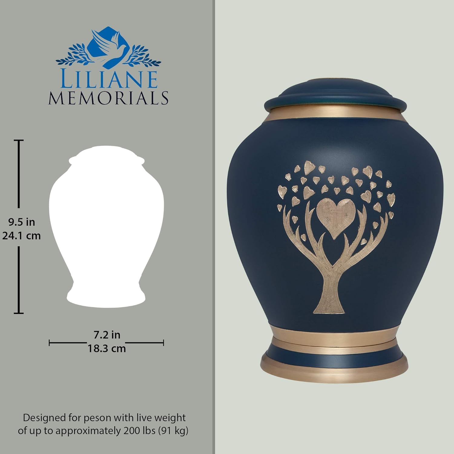 Blue Cremation Urn with Tree of Life Design
