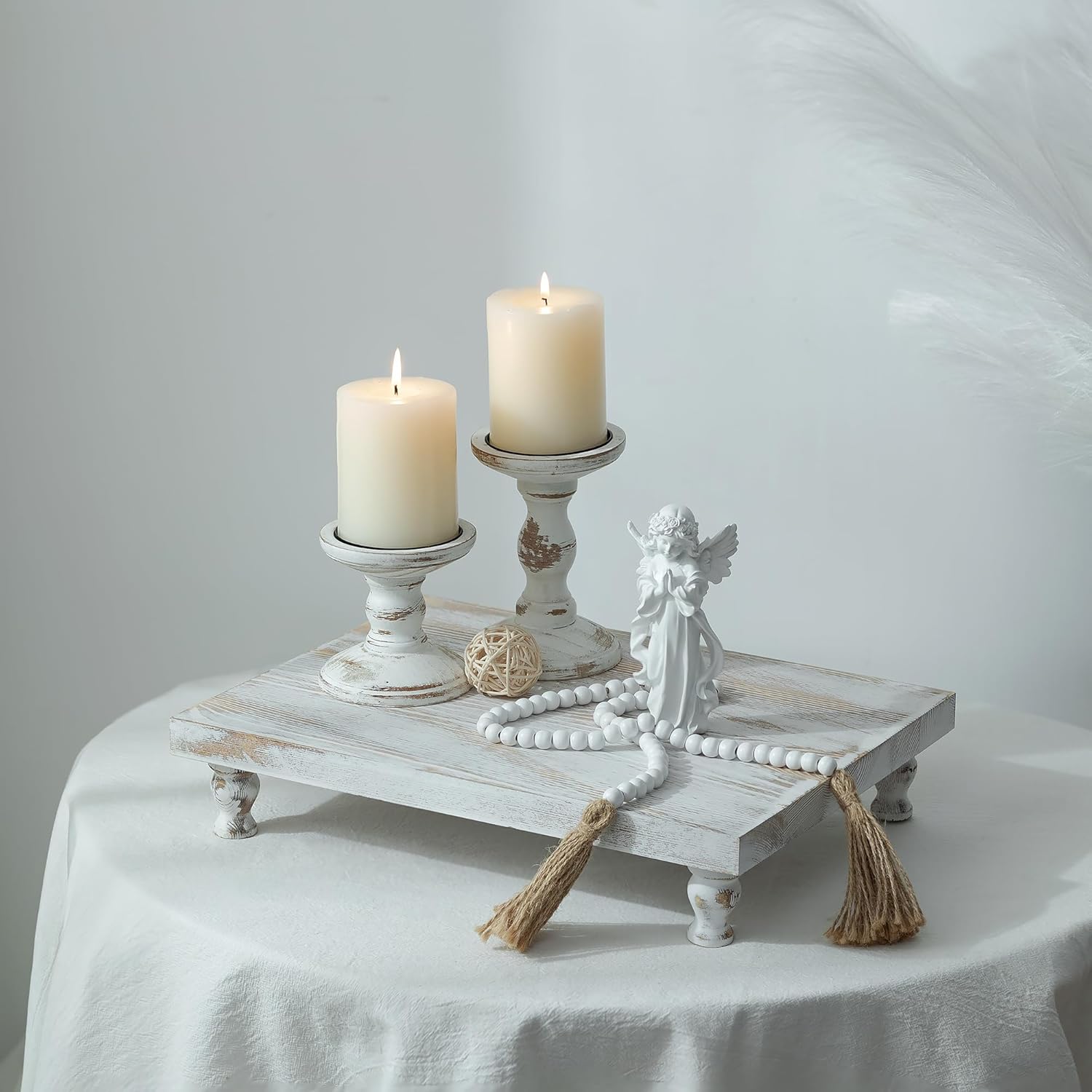 Hanobe Wooden Riser Decorative Tray with Farmhouse Style