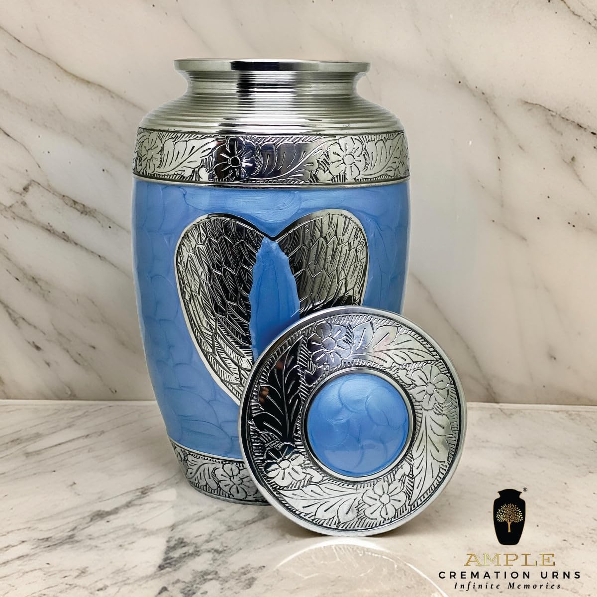 Handcrafted Memorial Urn with Secure Lid and Loving Angel Design