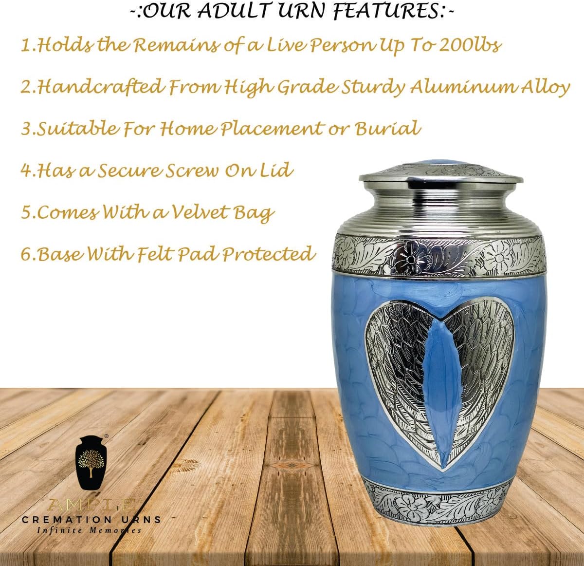Handcrafted Memorial Urn with Secure Lid and Loving Angel Design