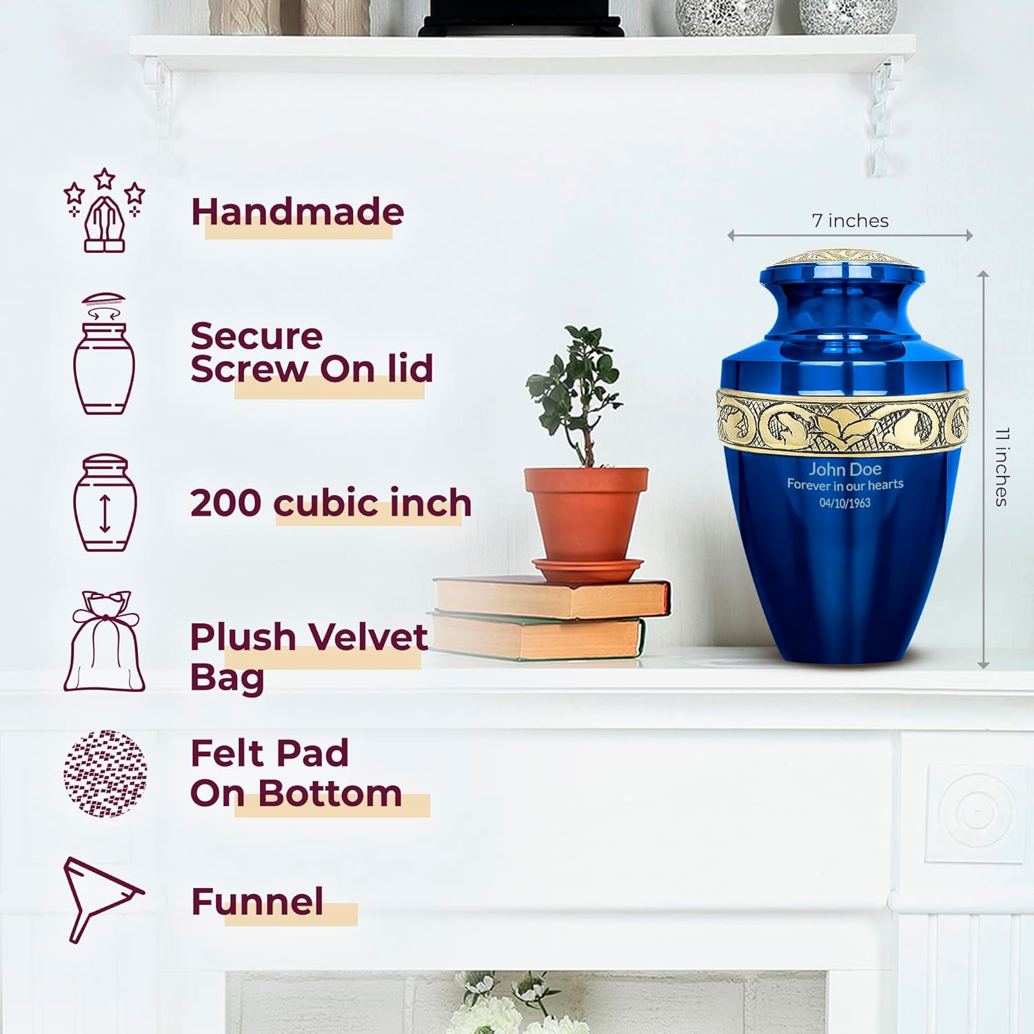 Trupoint Memorials Personalized Cremation Urn - Grecian Blue