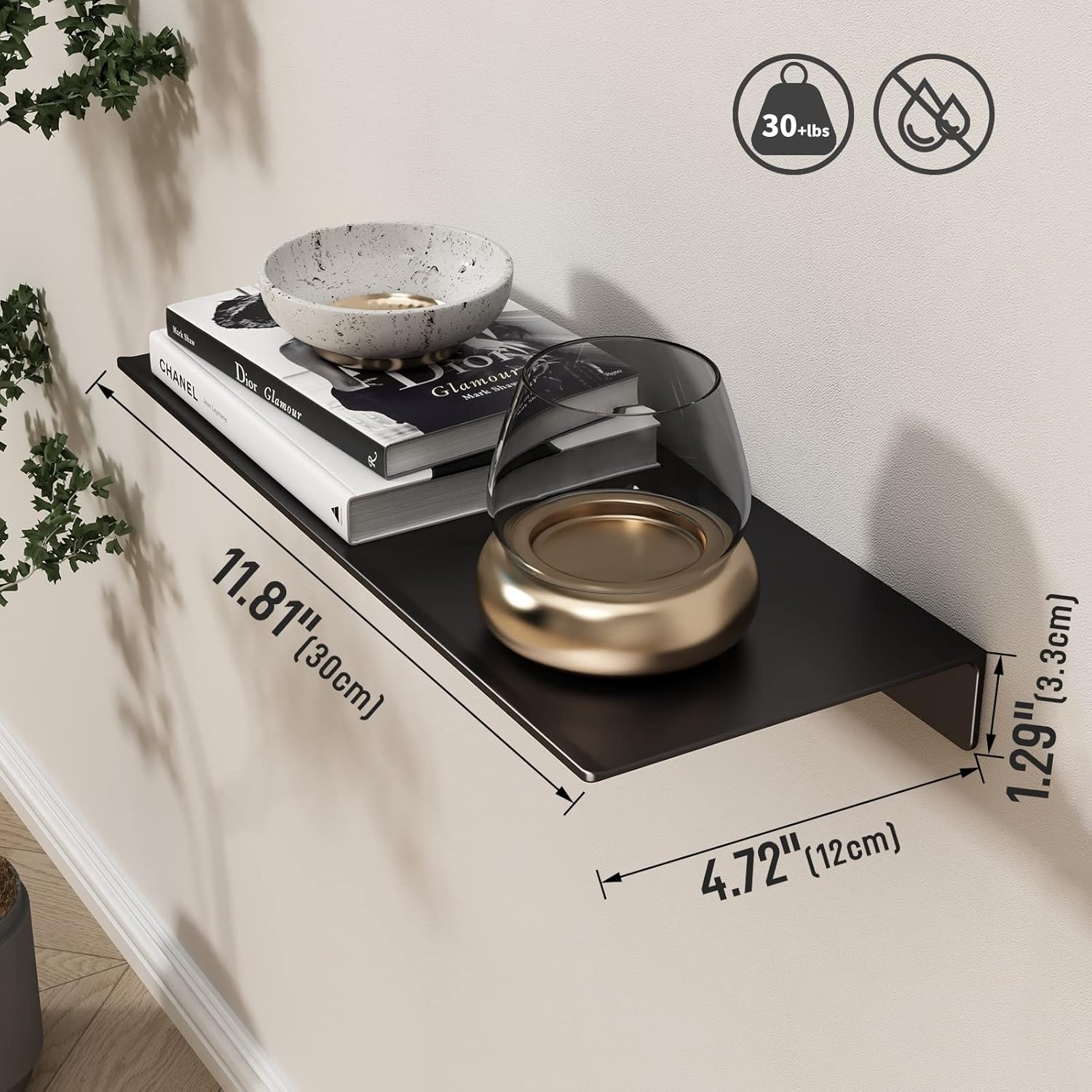 Danpoo Metal Wall Shelf Black Floating Shelf 12 Inch