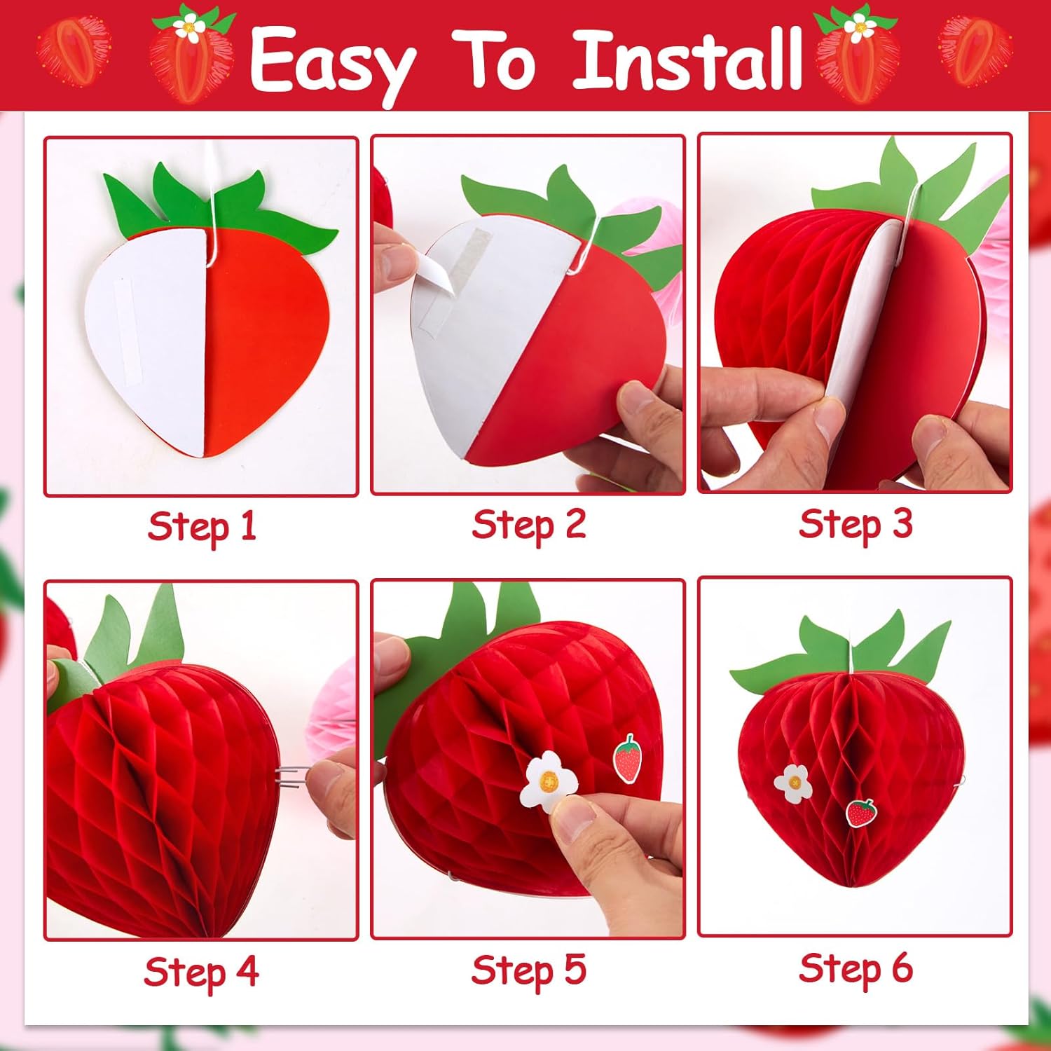 9PCS Strawberry Honeycomb Hanging Decorations