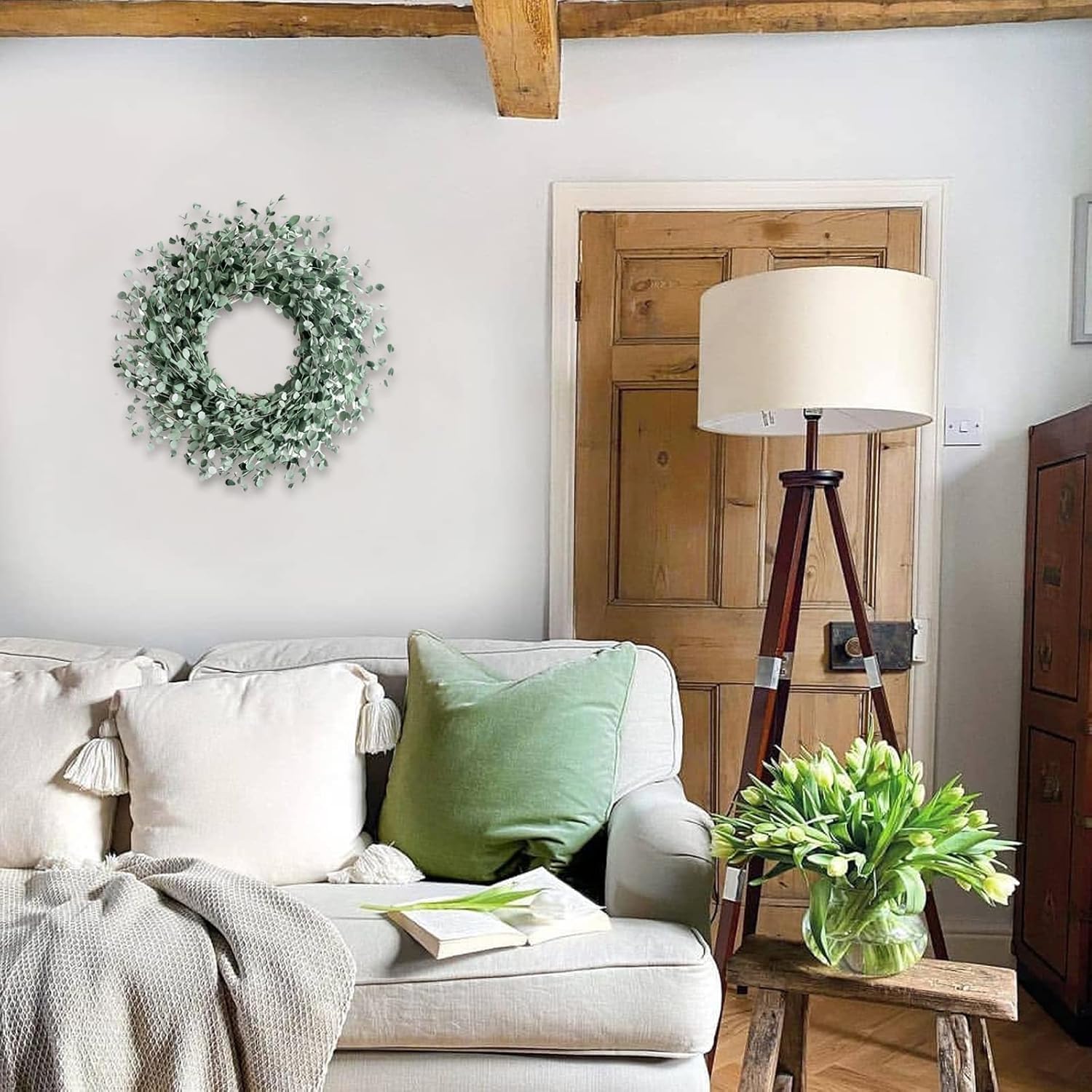 24 Inch Boxwood Wreath for Front Door Decor
