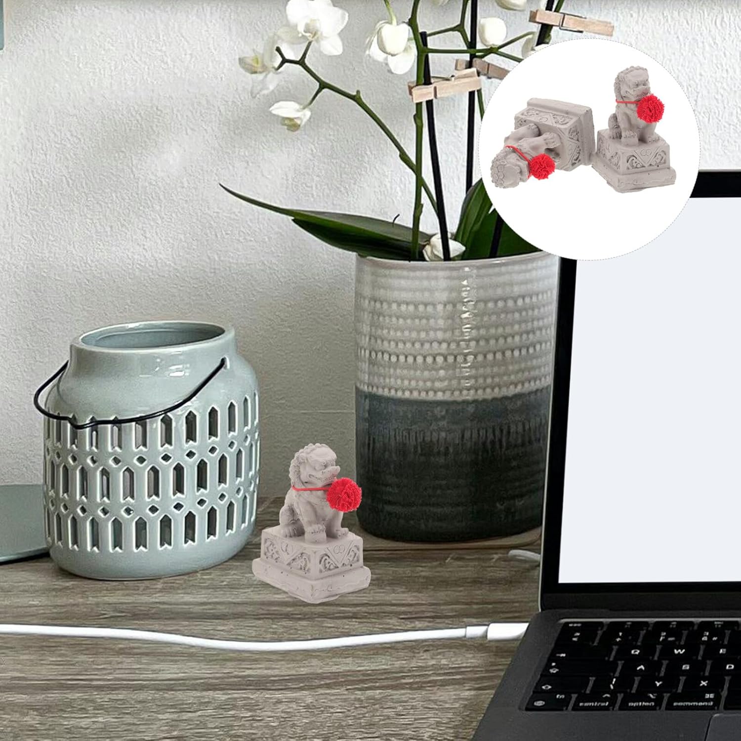 VOSAREA 2pcs Mini Chinese Lion Statues Decorative Figurines