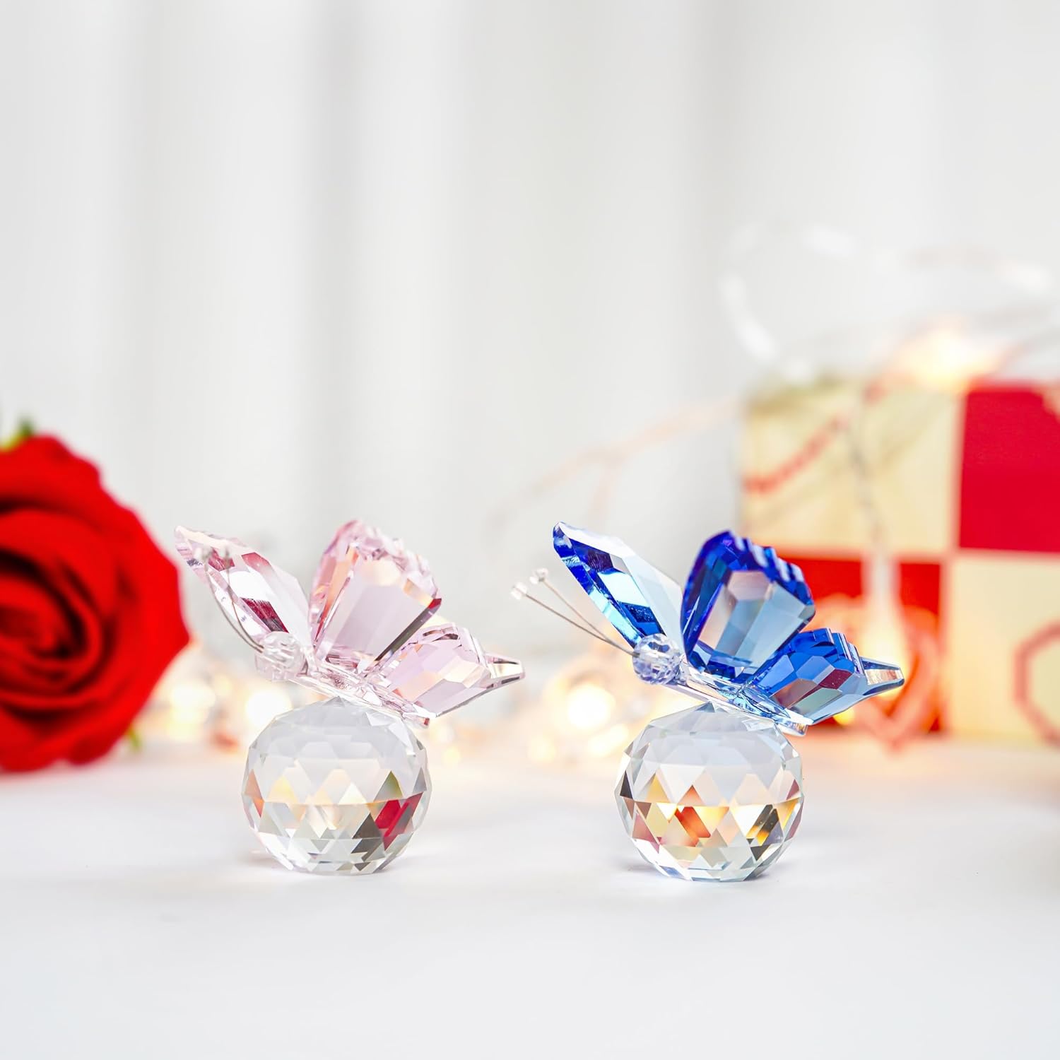 HD Crystal Butterfly Figurine Ornament with Ball Base 2pcs