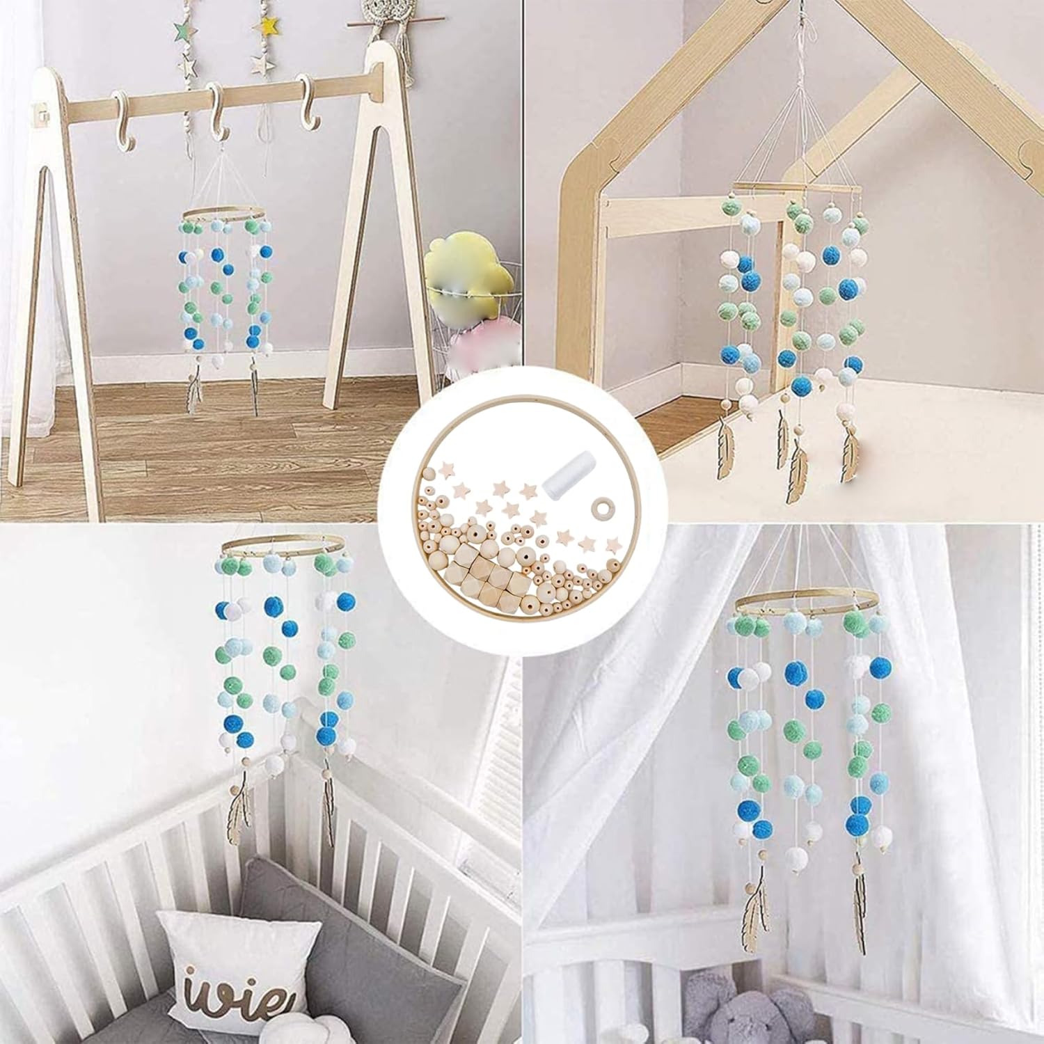 DIY Wooden Baby Crib Mobile Set with Bamboo and Cotton Threads