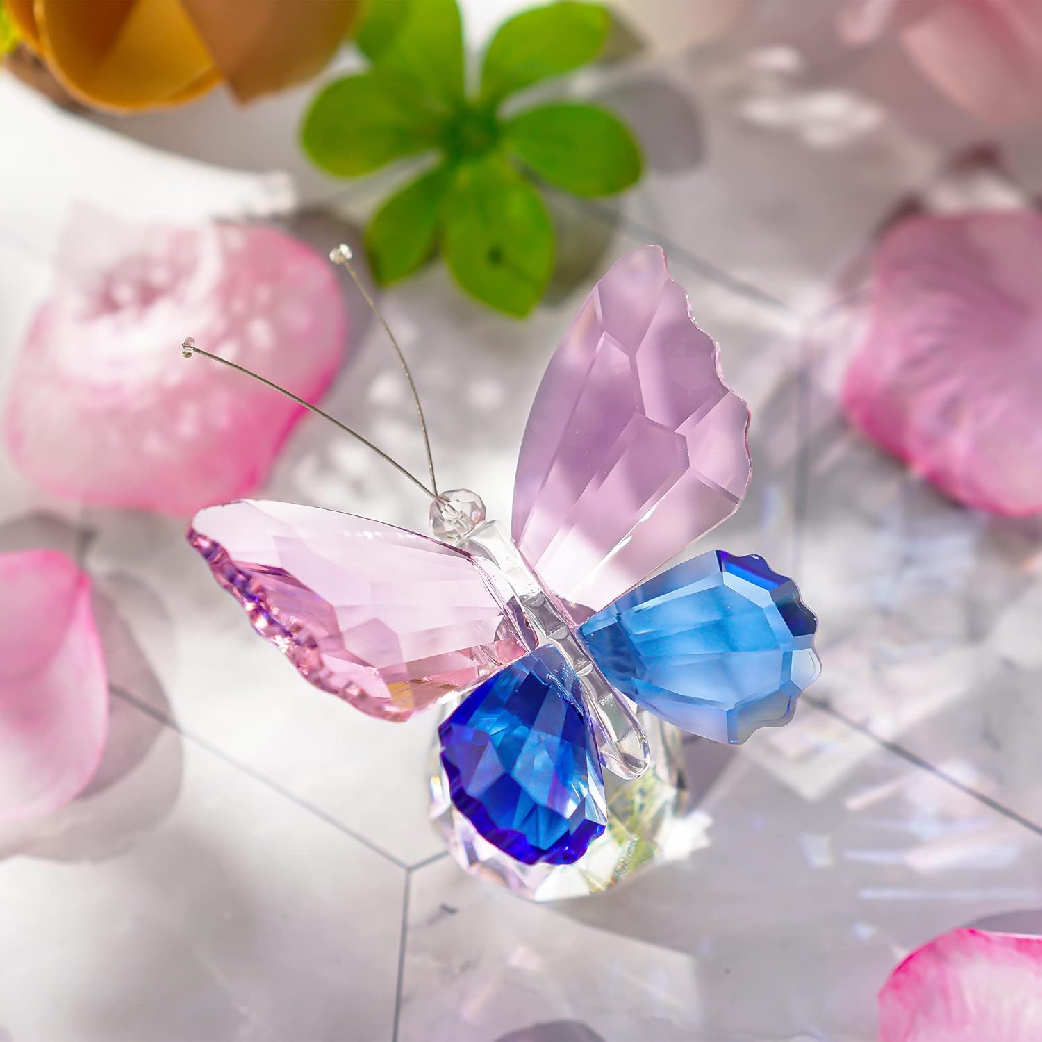 HD Pink Crystal Butterfly Figurine with Crystal Ball Base
