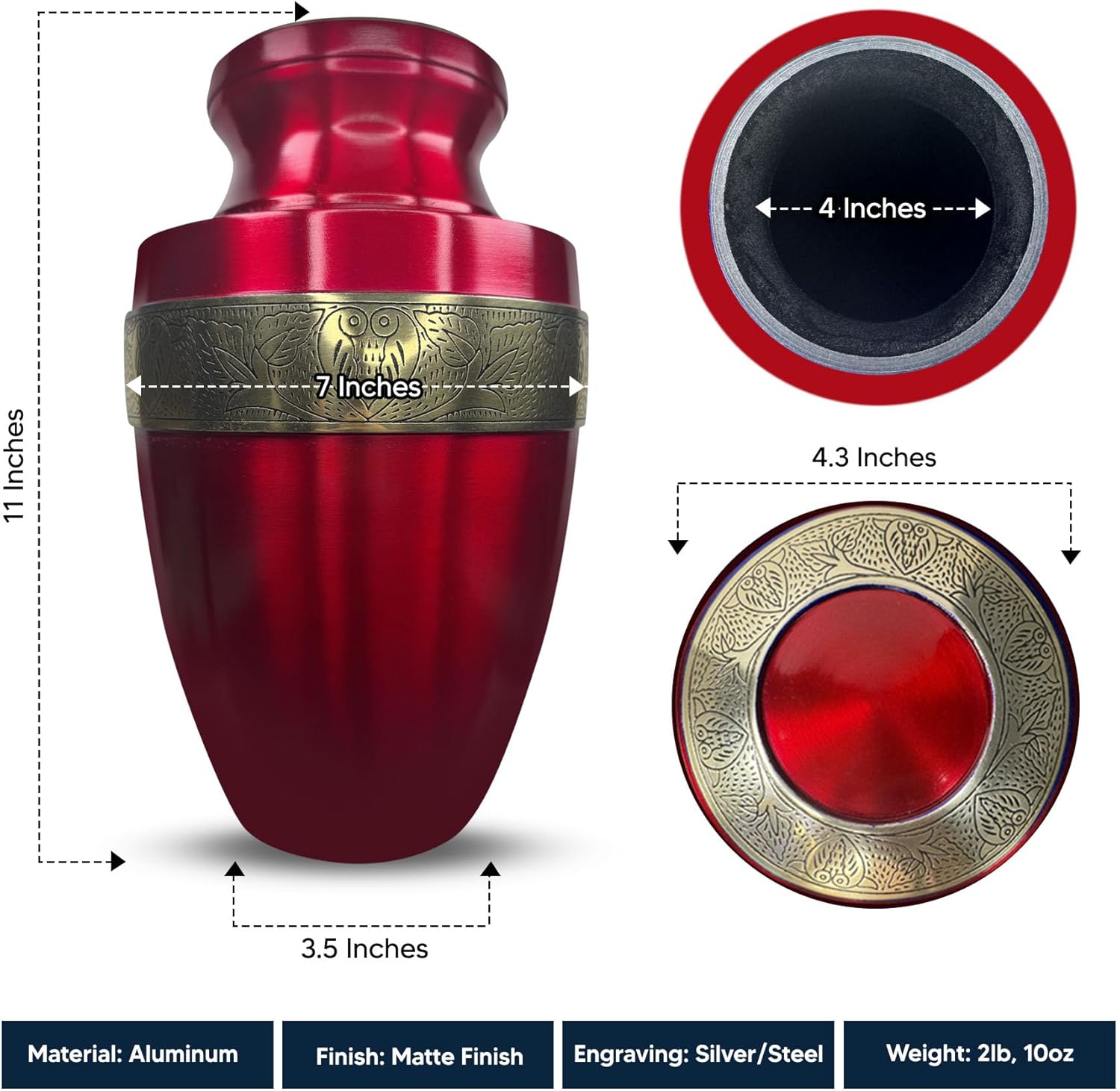 Elite Funny Bowling Urn with Custom Engraving Gold Rim 200 Lbs Capacity Red