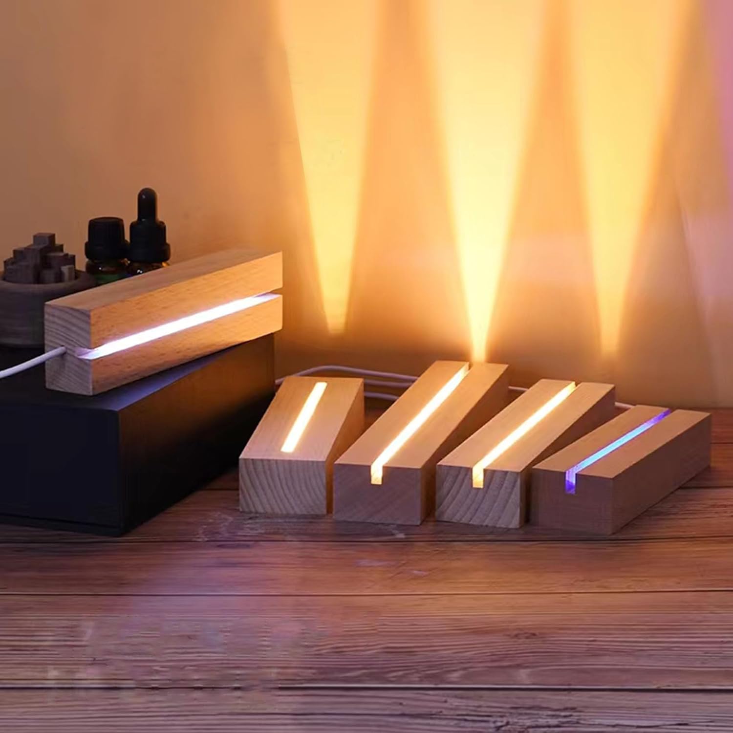 6 Inch Rectangle LED Wood Lighted Display Pedestal