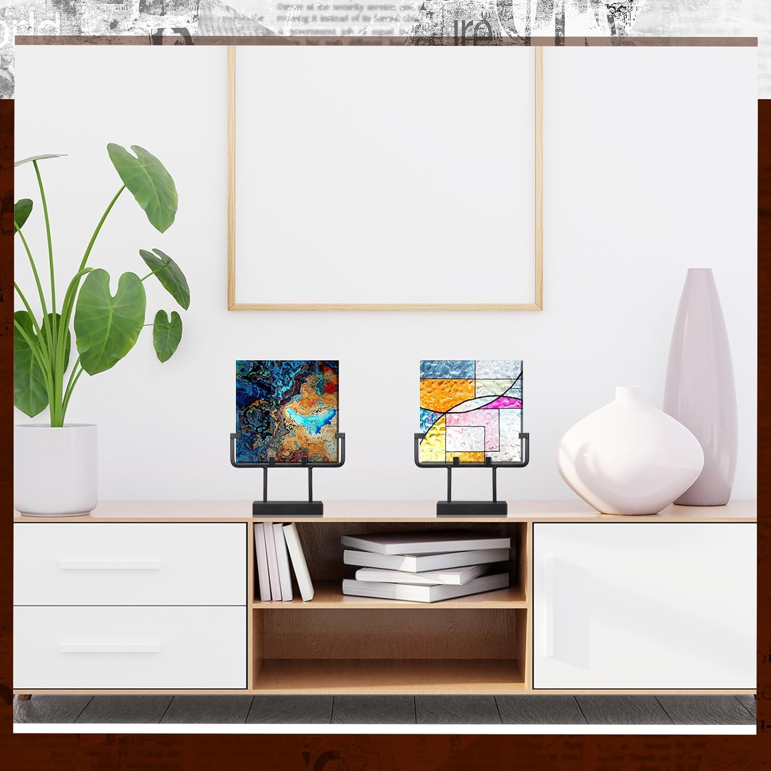 4 Pcs Square Metal Display Stands for Art Panels and Plaques