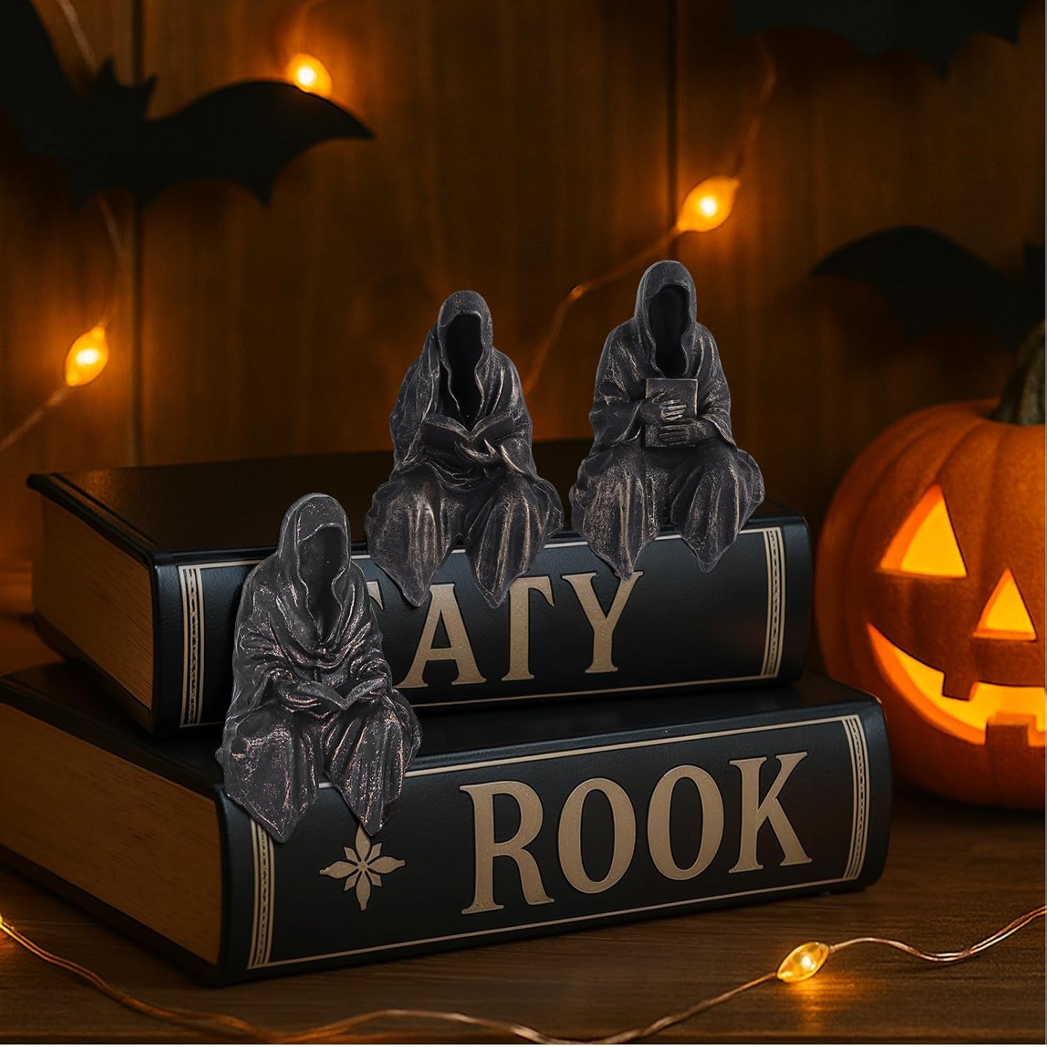 Gothic Reading Figurines Set of 3 for Bookshelf Decor
