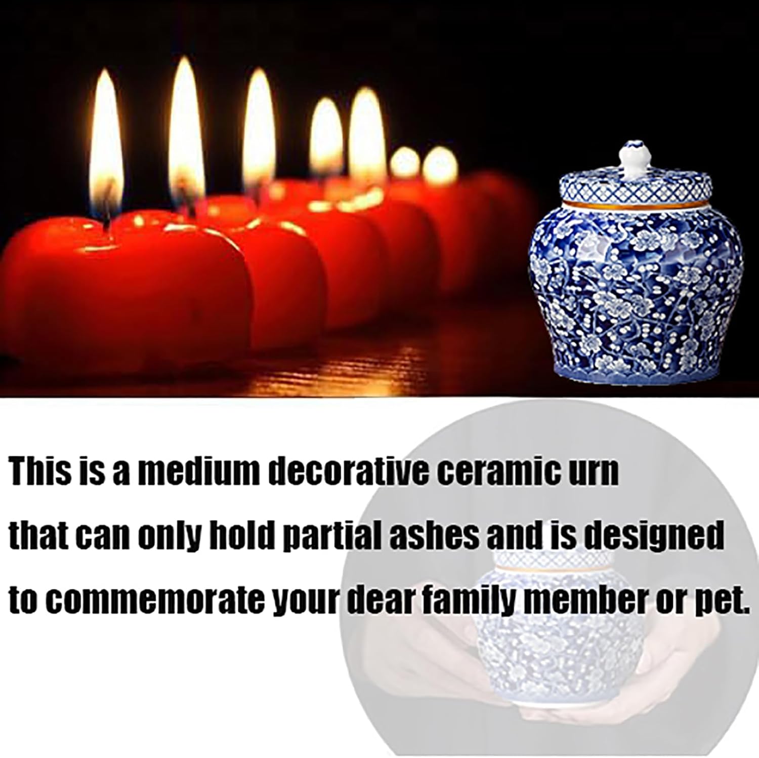 Medium Blue and White Ceramic Urn for Ashes